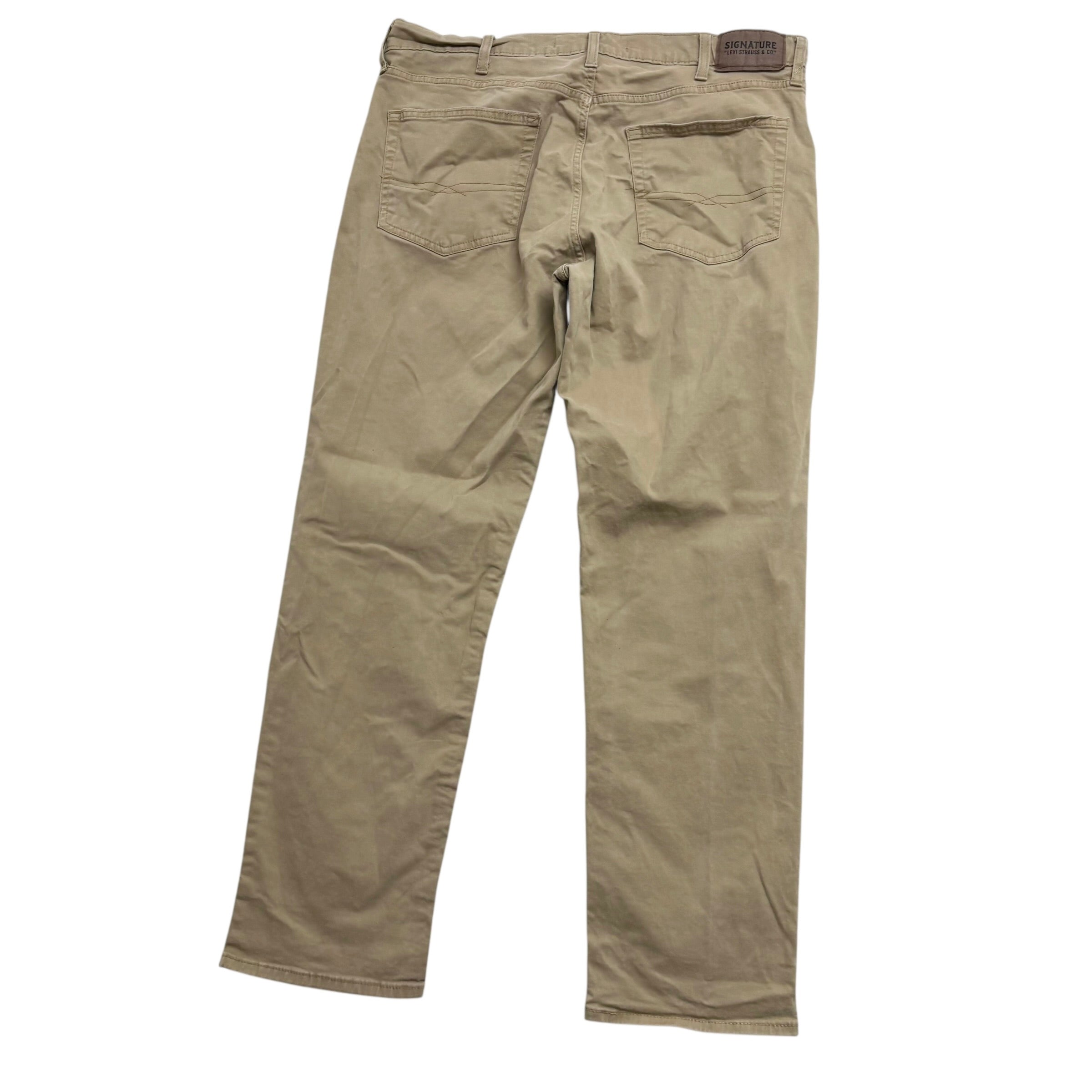 Levis Signature Trousers W38 L31 Mens Beige Athletic Straight Stretch Pants (E)