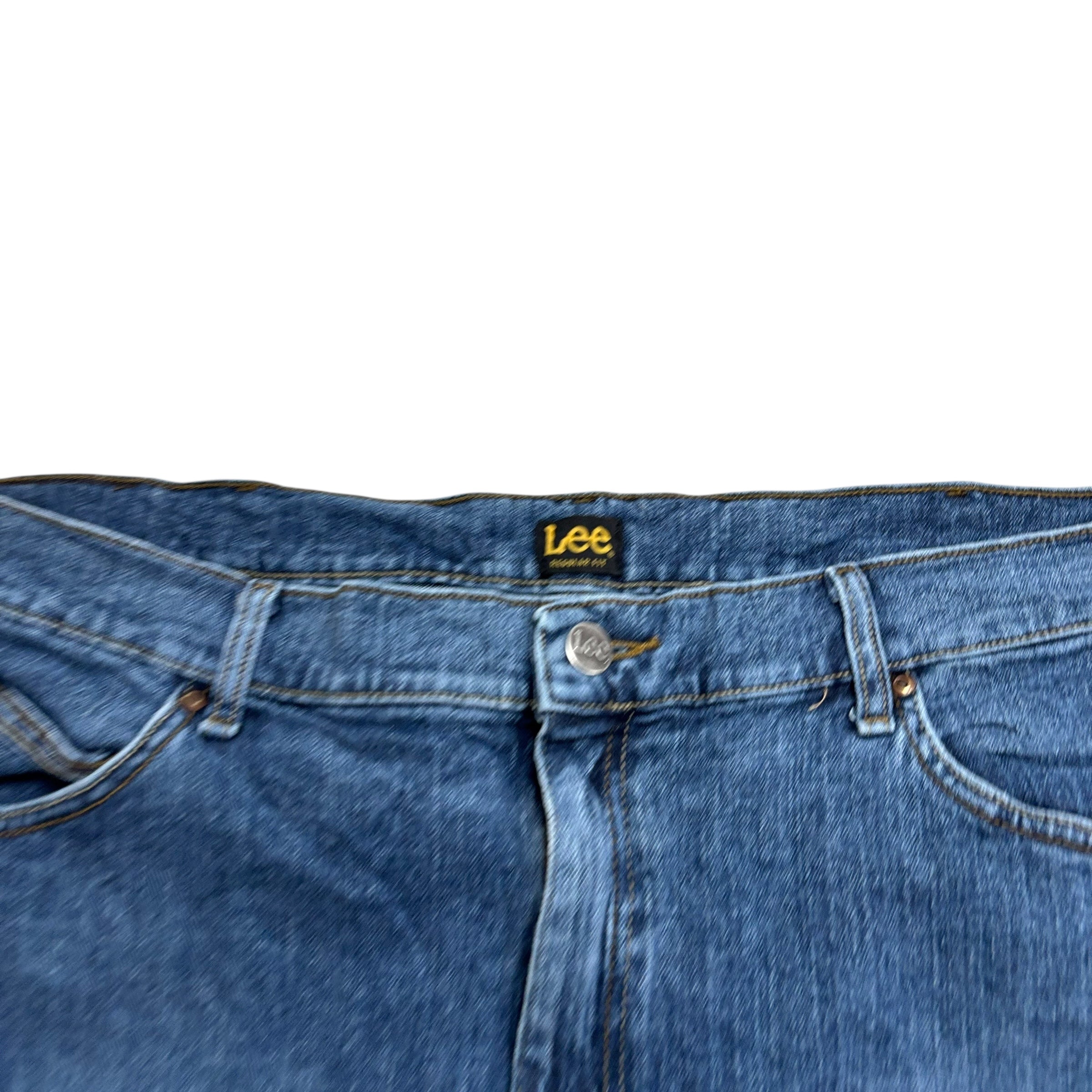 Lee Jeans W42 L32 Mens Mid Blue Regular Straight Fit Stretch Denim (E)