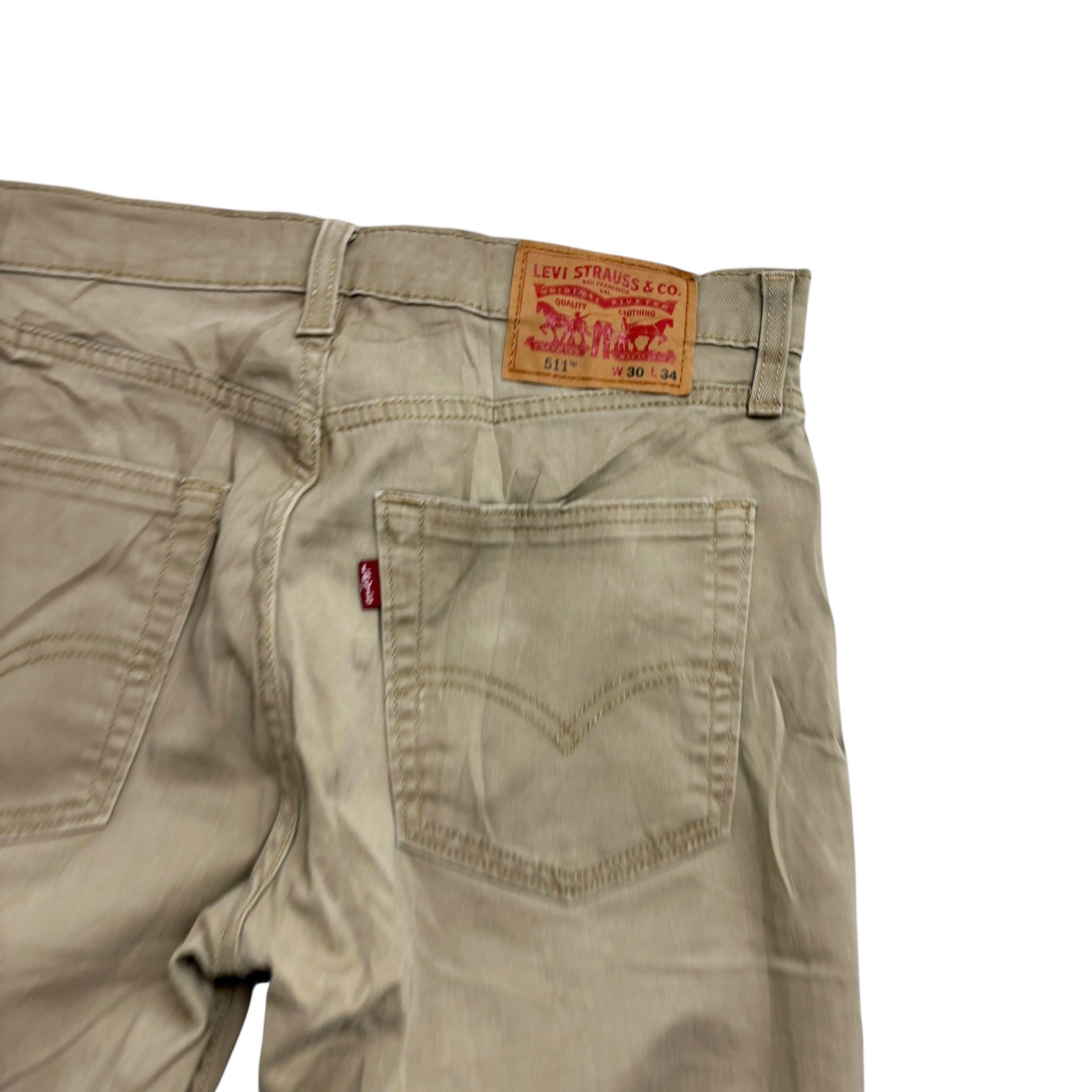 Levis 511 Trousers W30 L34 Mens Beige Slim Fit Stretch Pants (E)
