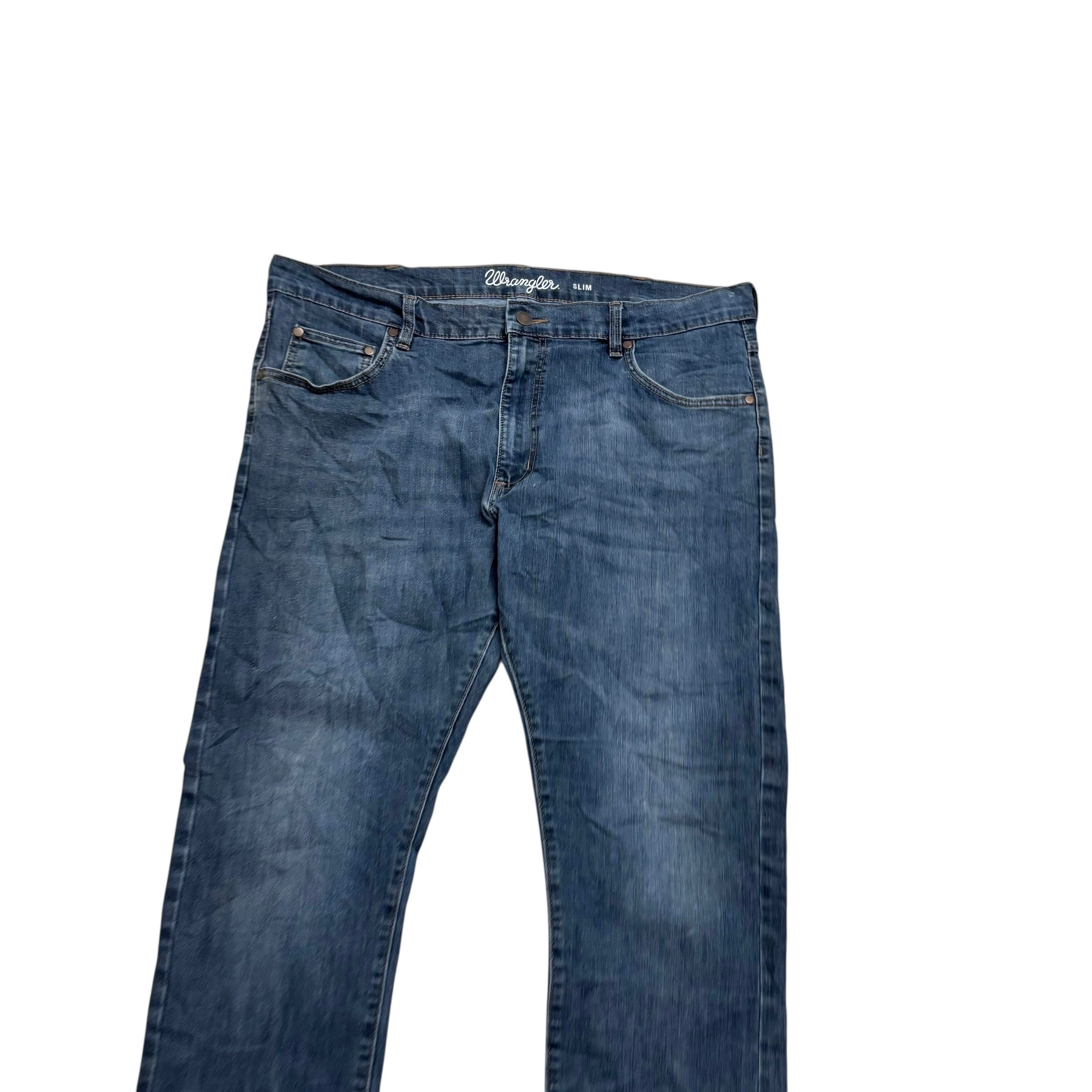 Wrangler Jeans W40 L30 Mens Mid Blue Slim Straight Fit Stretch Denim