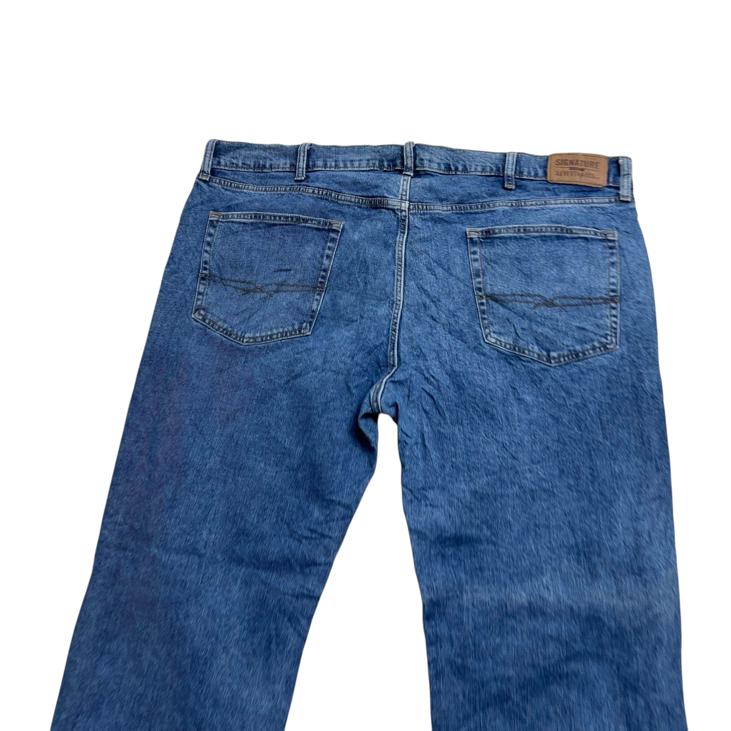 Levis Signature Jeans W46 L30 Mens Mid Blue Relaxed Straight Stretch Denim (E)