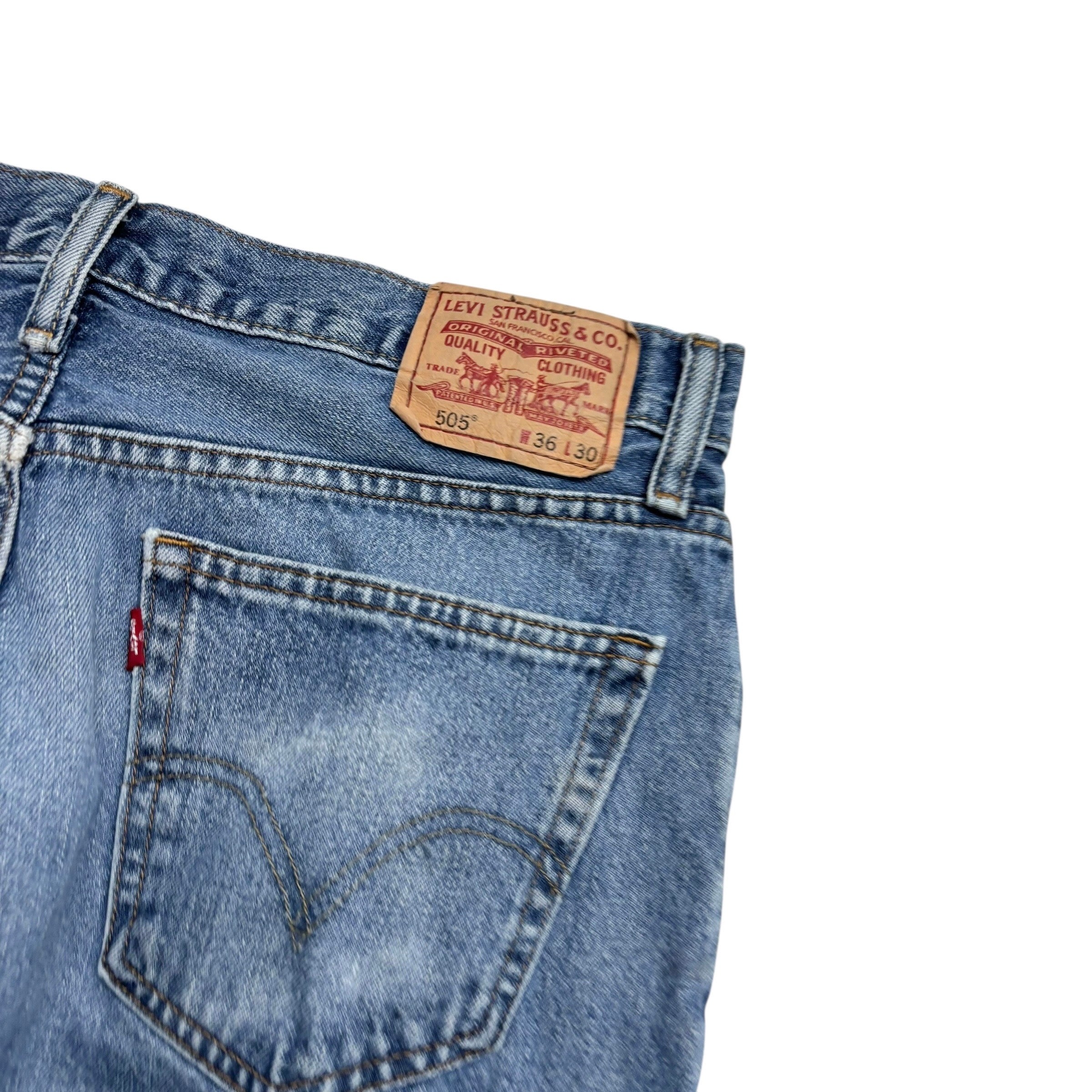 Levis 505 Jeans W36 L30 Mens Mid Blue Regular Straight Fit Vintage Denim (F)