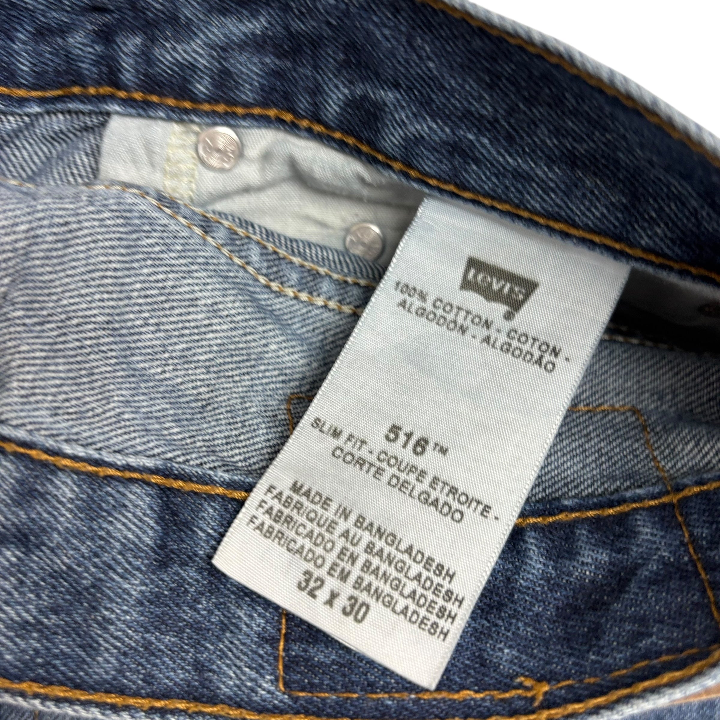 Levis 516 Jeans W32 L30 Mens Mid Blue Slim Straight Fit Vintage Denim