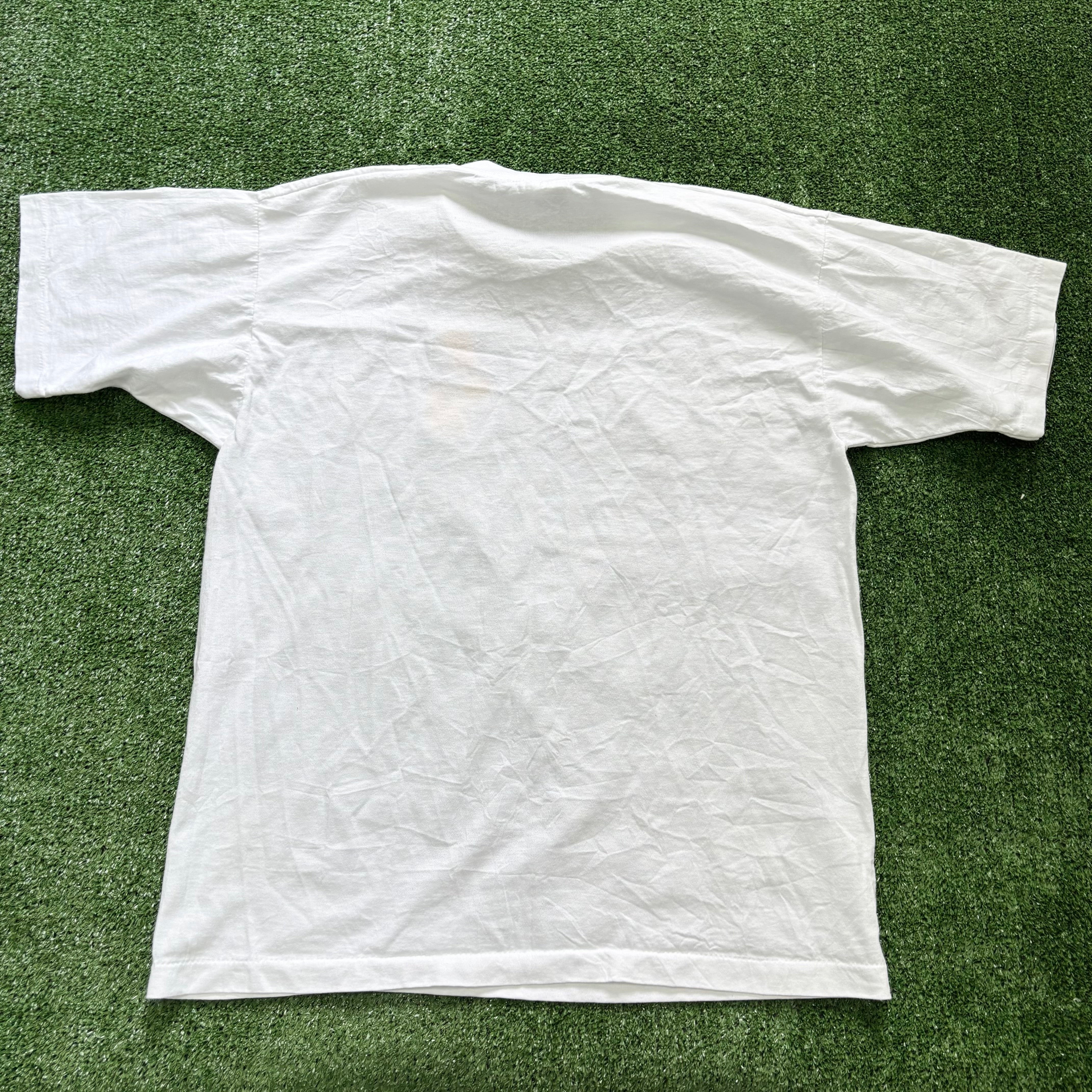 Vintage T Shirt Mens Large White Single Stitch Graphic Print 90s USA (E)