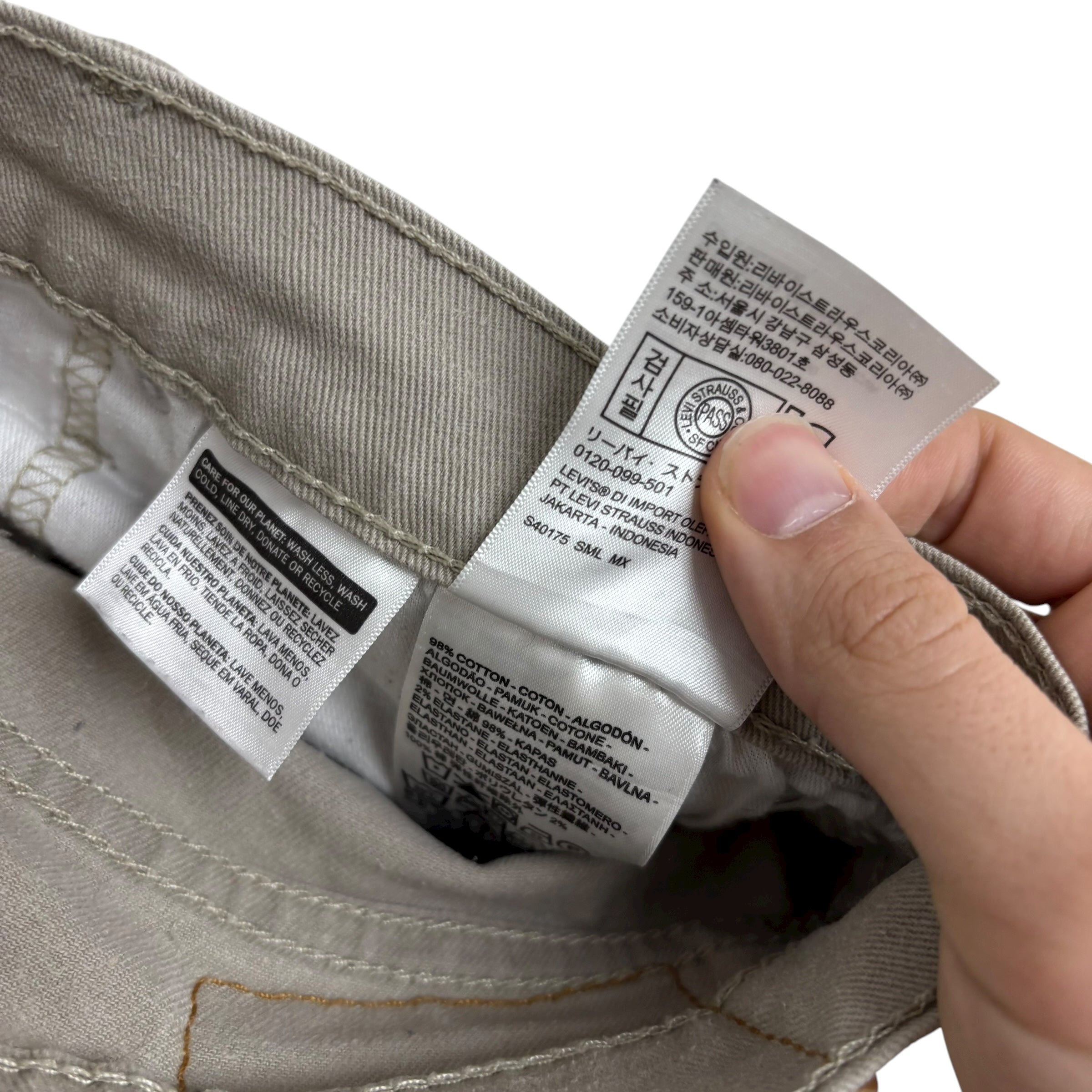 Levis 513 Jeans W34 L32 Mens Beige Slim Straight Fit Stretch Denim (F)