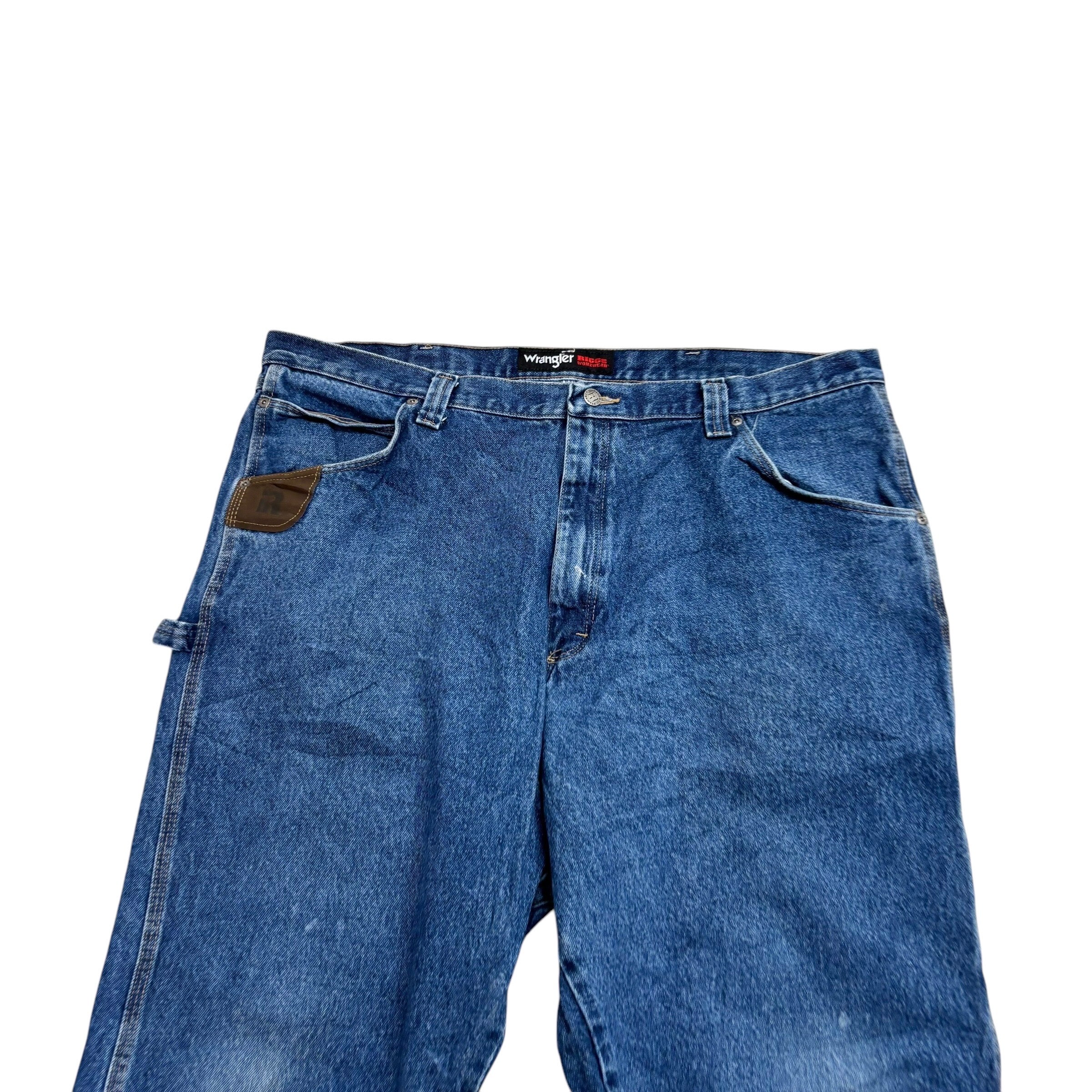 Wrangler Carpenter Jeans W42 L30 Mens Mid Blue Baggy Relaxed Straight Fit Denim