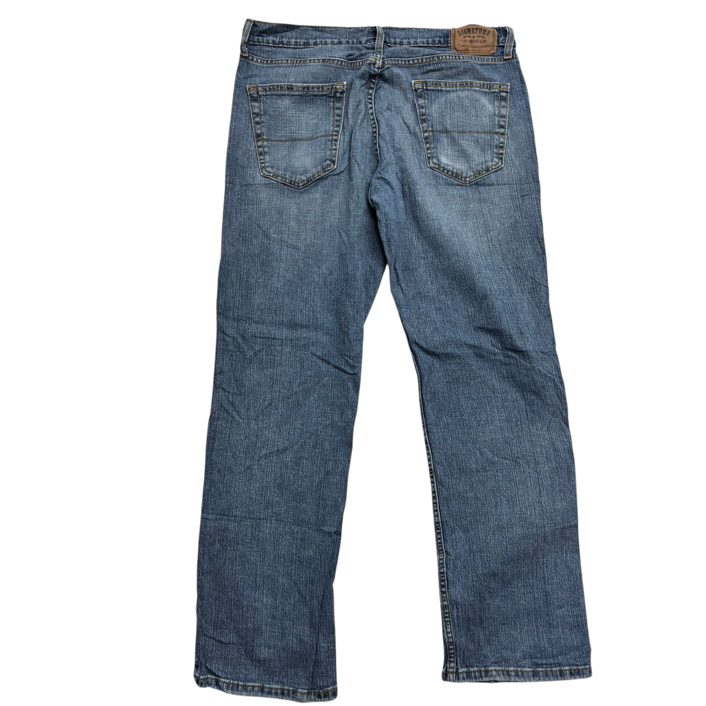 Levis Signature Jeans W36 L32 Mens Mid Blue Relaxed Straight Stretch Denim (F)