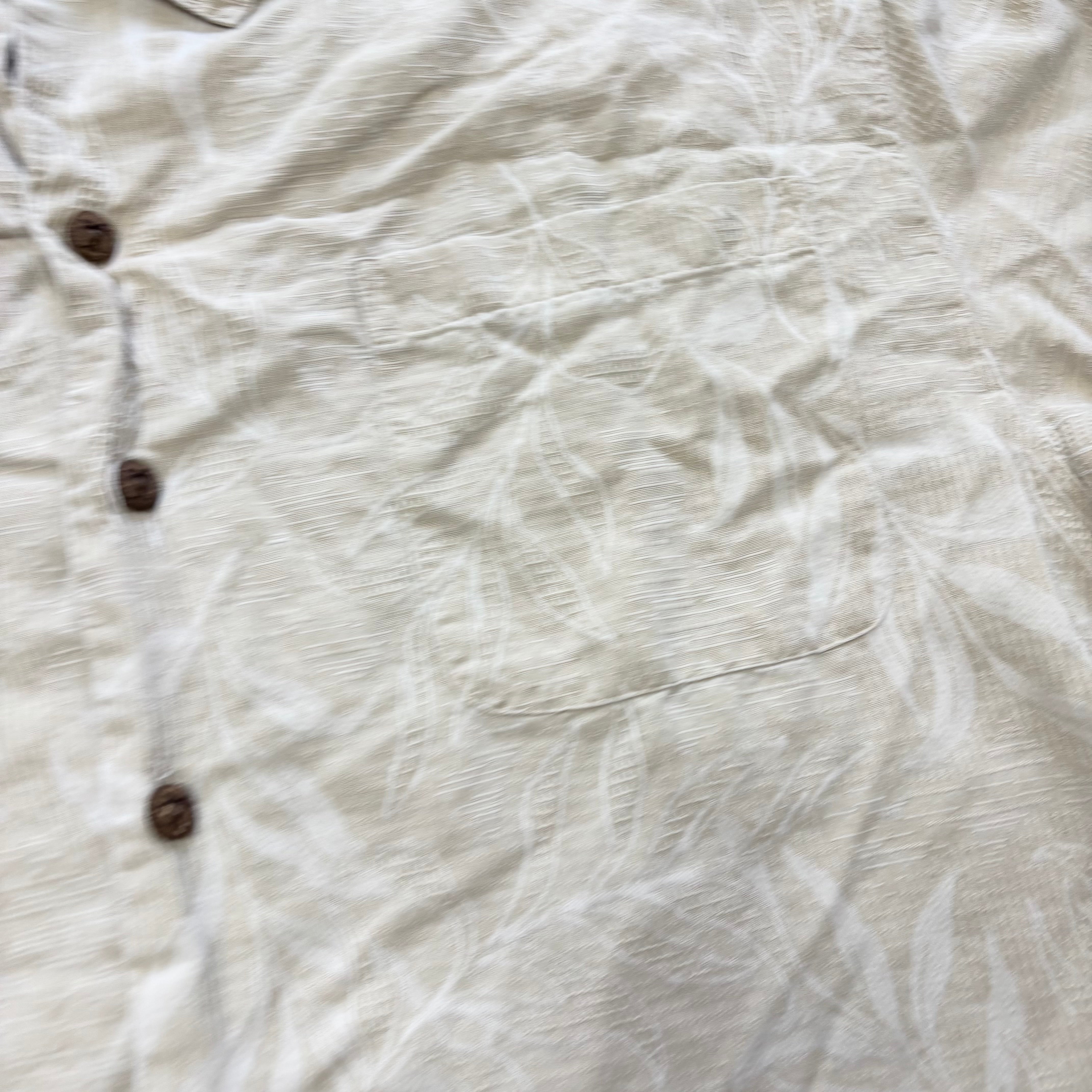 Vintage Hawaiian Shirt Mens Large Beige Silk Floral Aloha Short Sleeve (E)