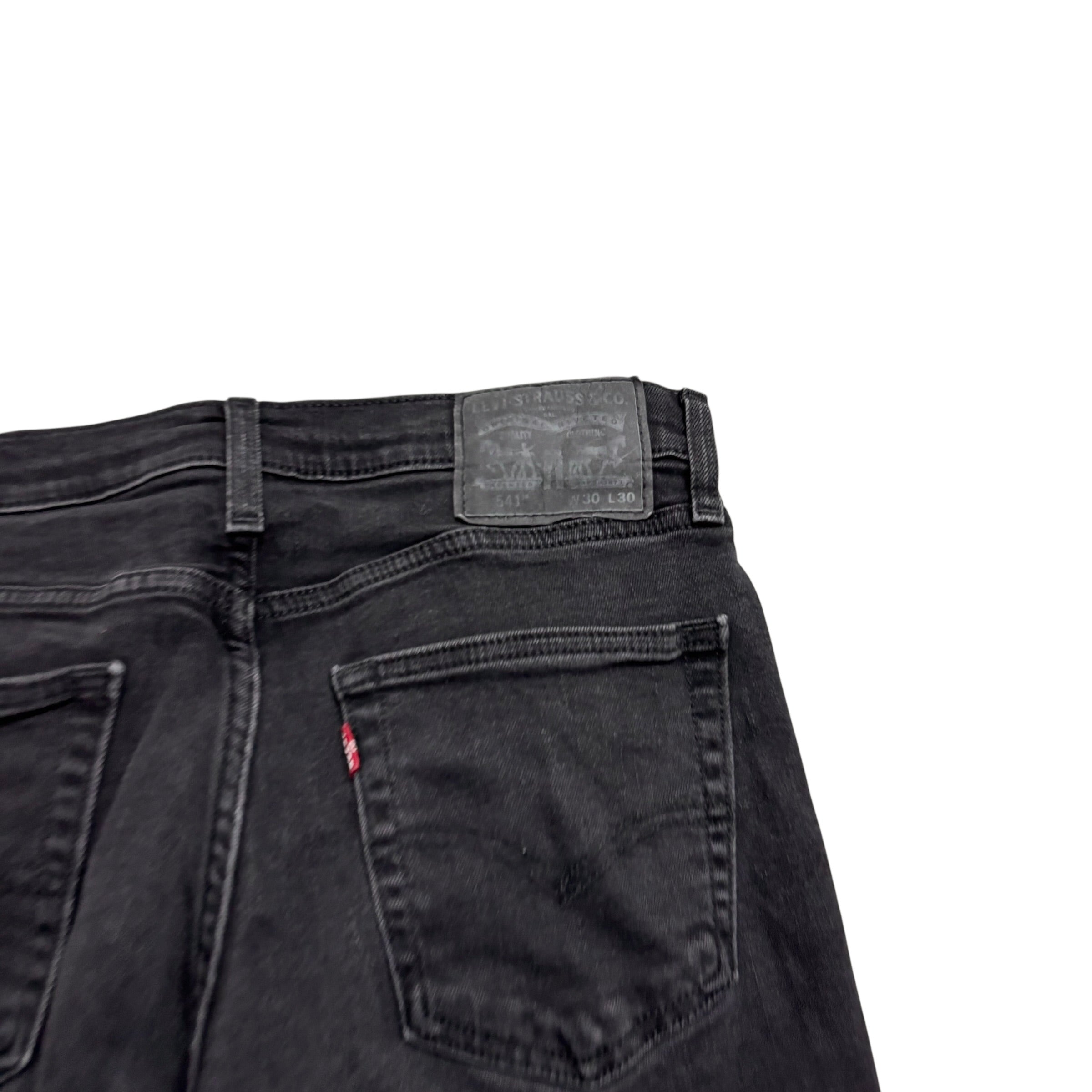 Levis 541 Jeans W30 L29 Mens Black Athletic Tapered Fit Stretch Denim (E)