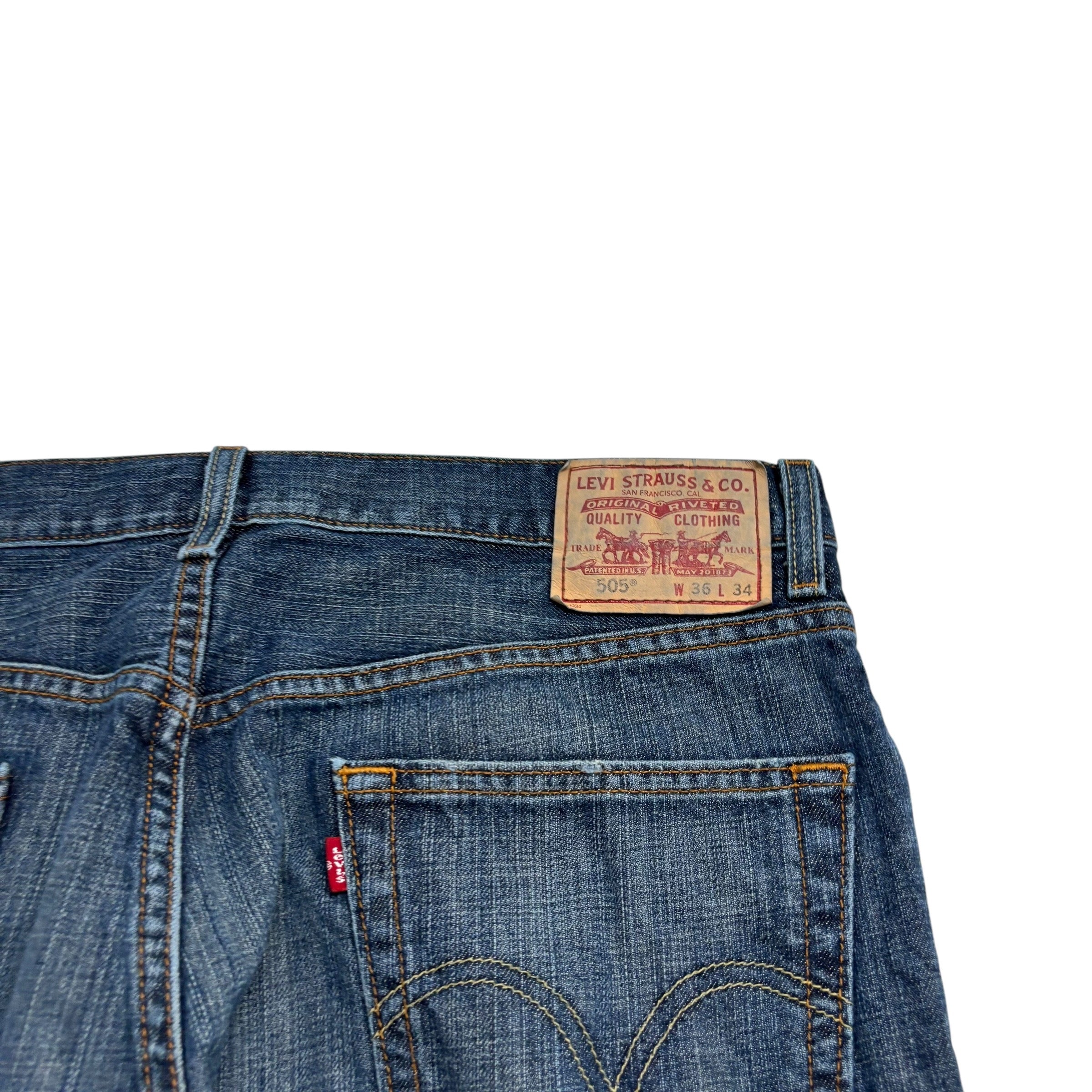 Levis 505 Jeans W36 L33 Mens Dark Blue Regular Straight Fit Vintage Denim (E)