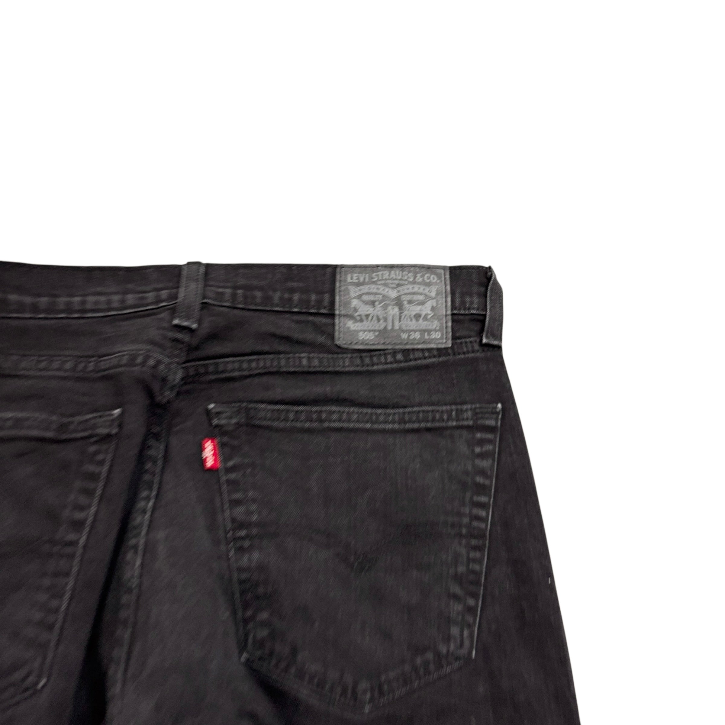 Levis 505 Jeans W36 L30 Mens Black Regular Straight Fit Stretch Denim (E)