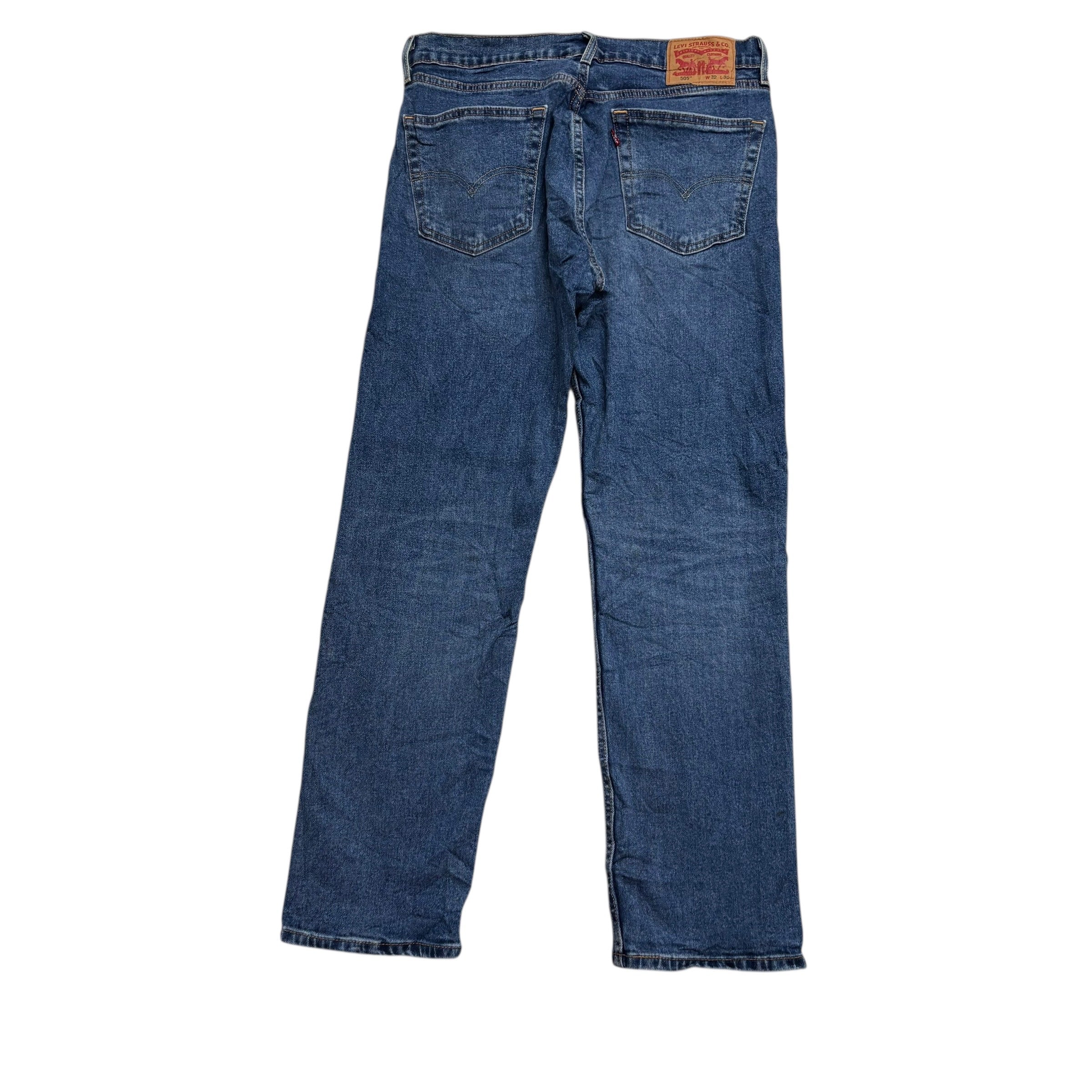 Levis 505 Jeans W32 L30 Mens Mid Blue Regular Straight Fit Stretch Denim (E)