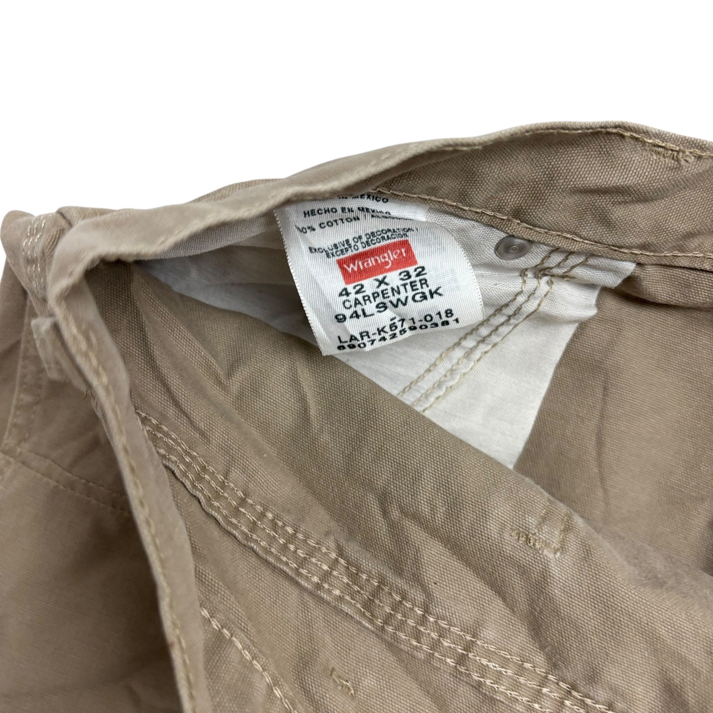 Wrangler Carpenter Pants W42 L32 Mens Beige Relaxed Straight Fit Trousers