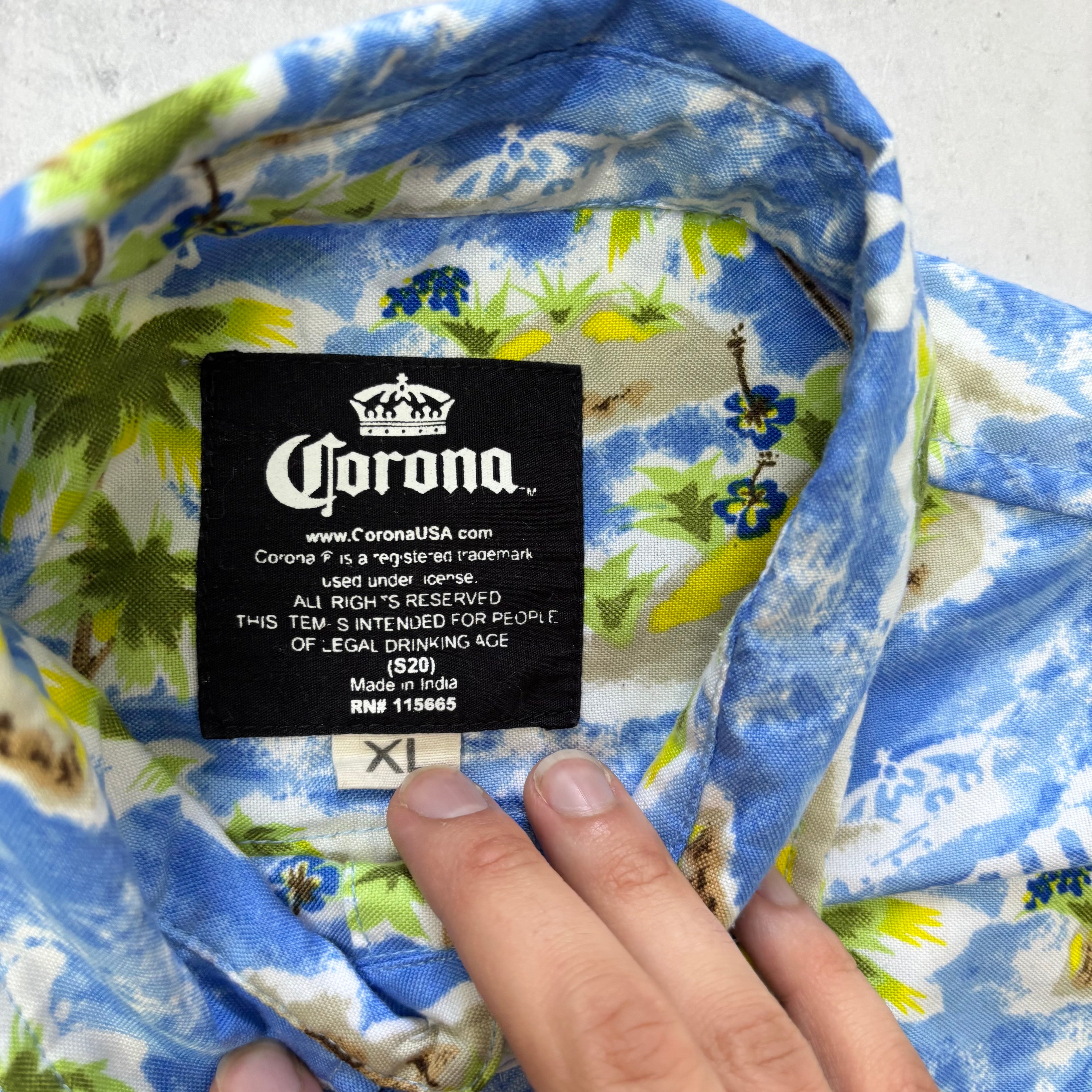 Corona Hawaiian Shirt Mens Large Blue Floral Aloha Short Sleeve Polyester (E)
