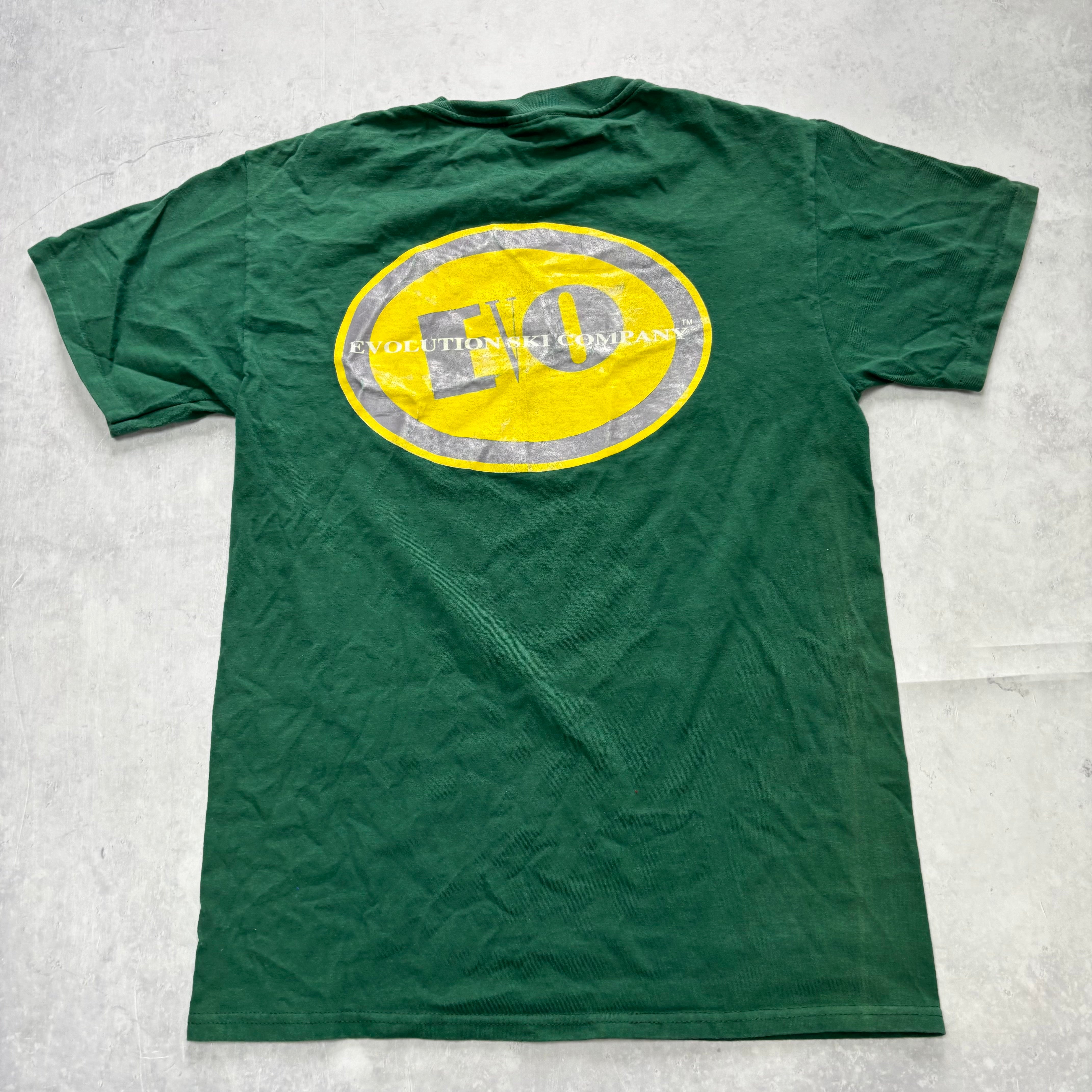 Vintage T Shirt Mens Medium Green Single Stitch Graphic Print 90s Skiing (E)
