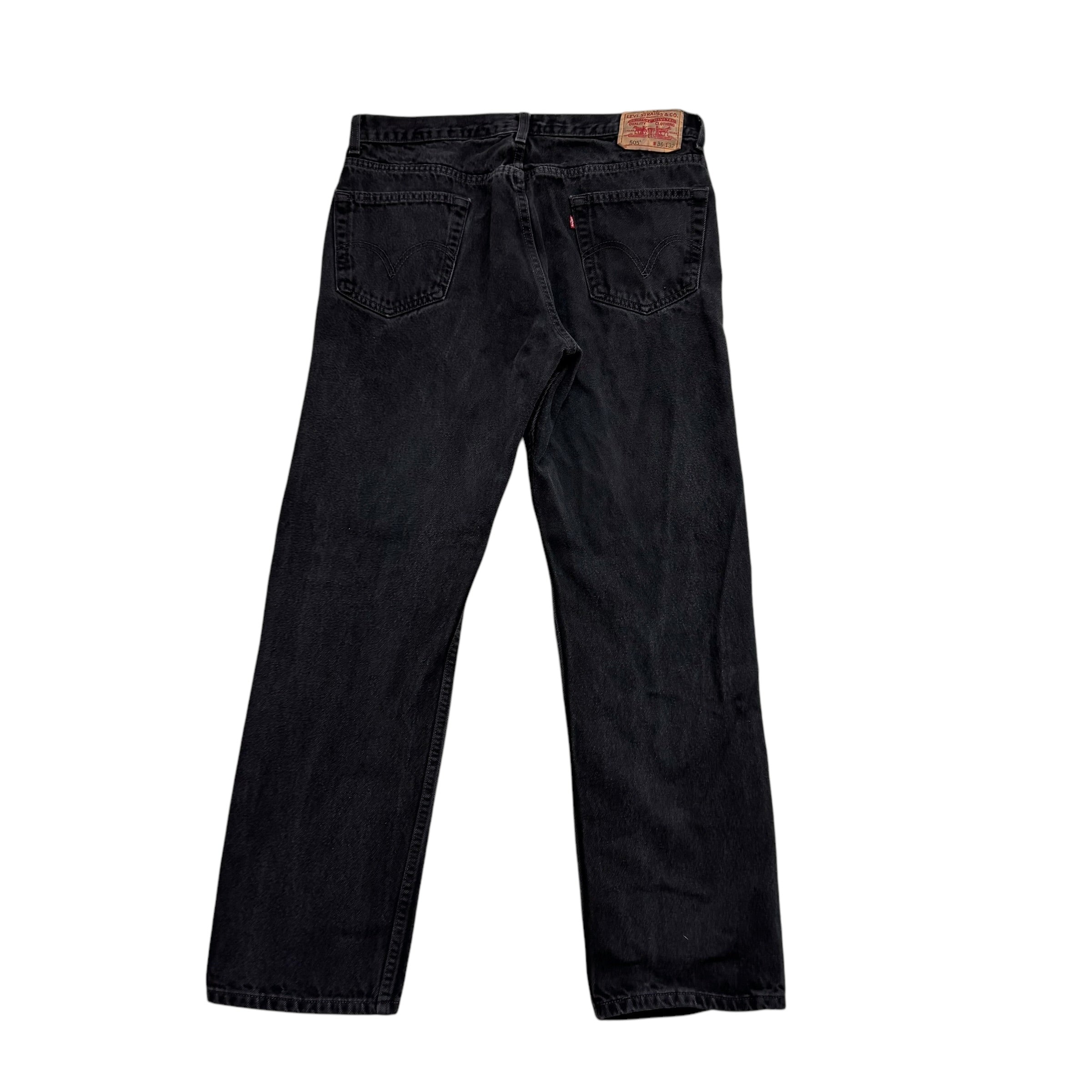 Levis 505 Jeans W35 L32 Mens Black Regular Straight Fit Vintage Denim (E)