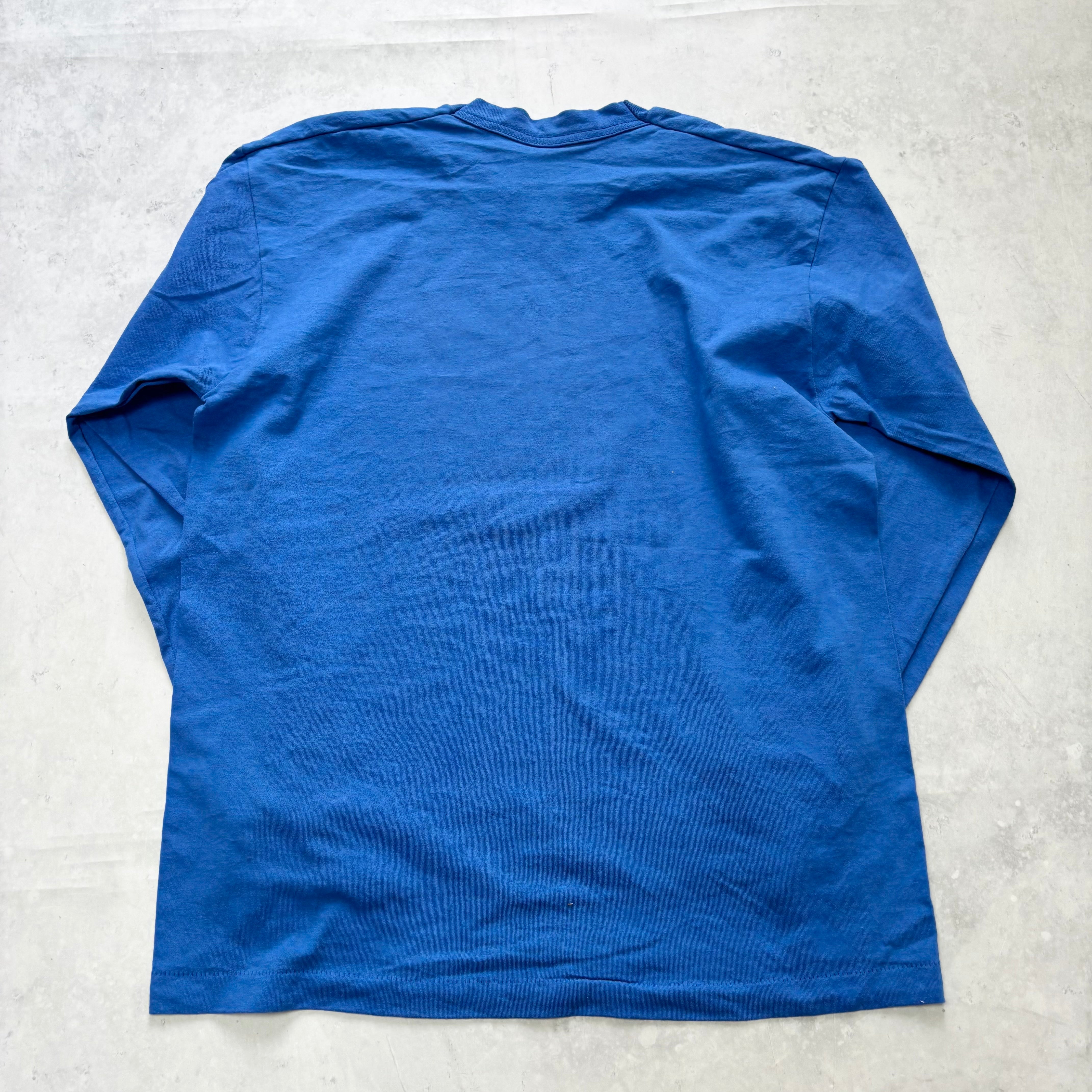 Vintage T Shirt Mens Large Blue Single Stitch Graphic Print 90s USA College (E)