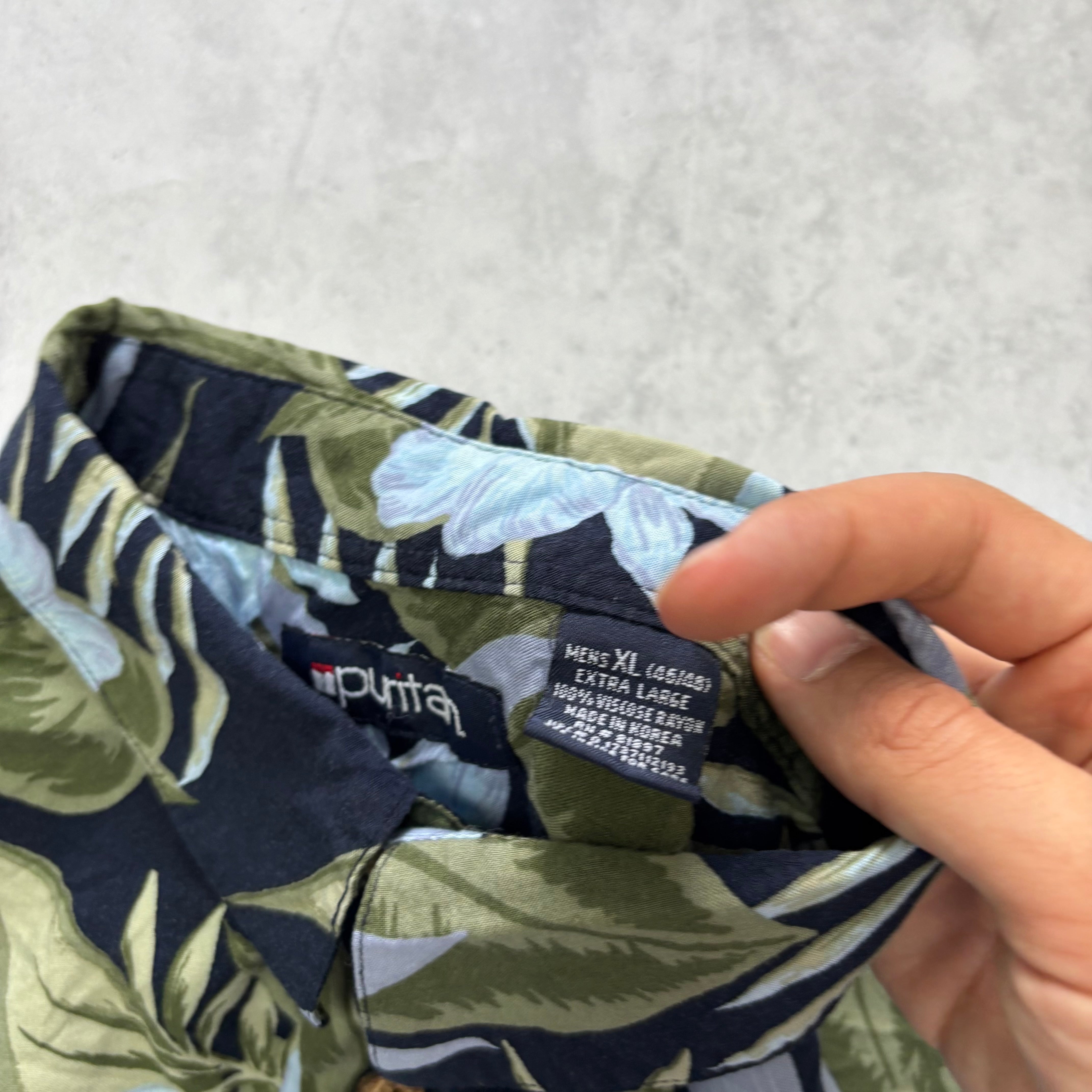 Vintage Hawaiian Shirt Mens XL Blue Floral Aloha Short Sleeve Rayon (E)