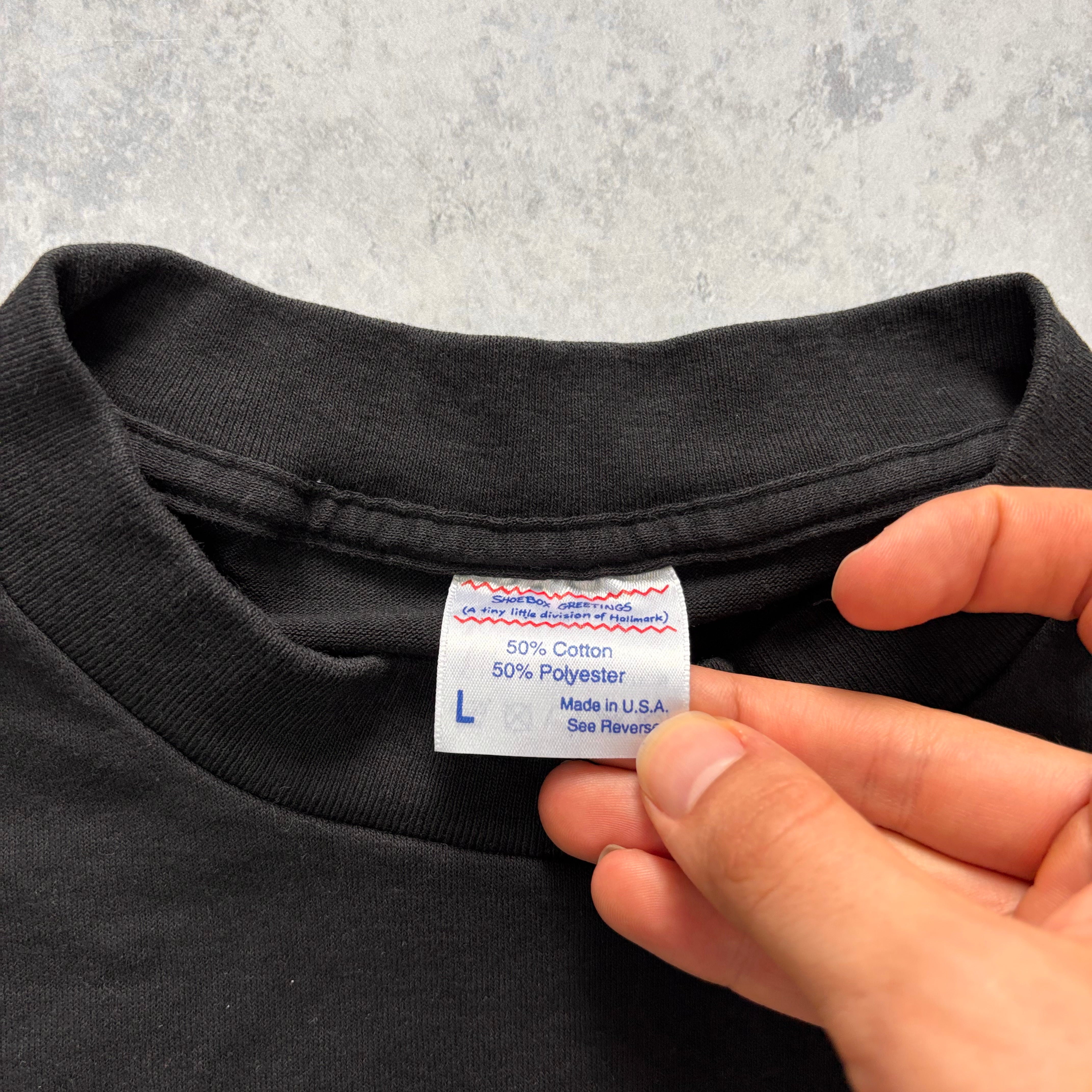 Vintage T Shirt Mens Medium Black Single Stitch Graphic Print 90s Funny (E)