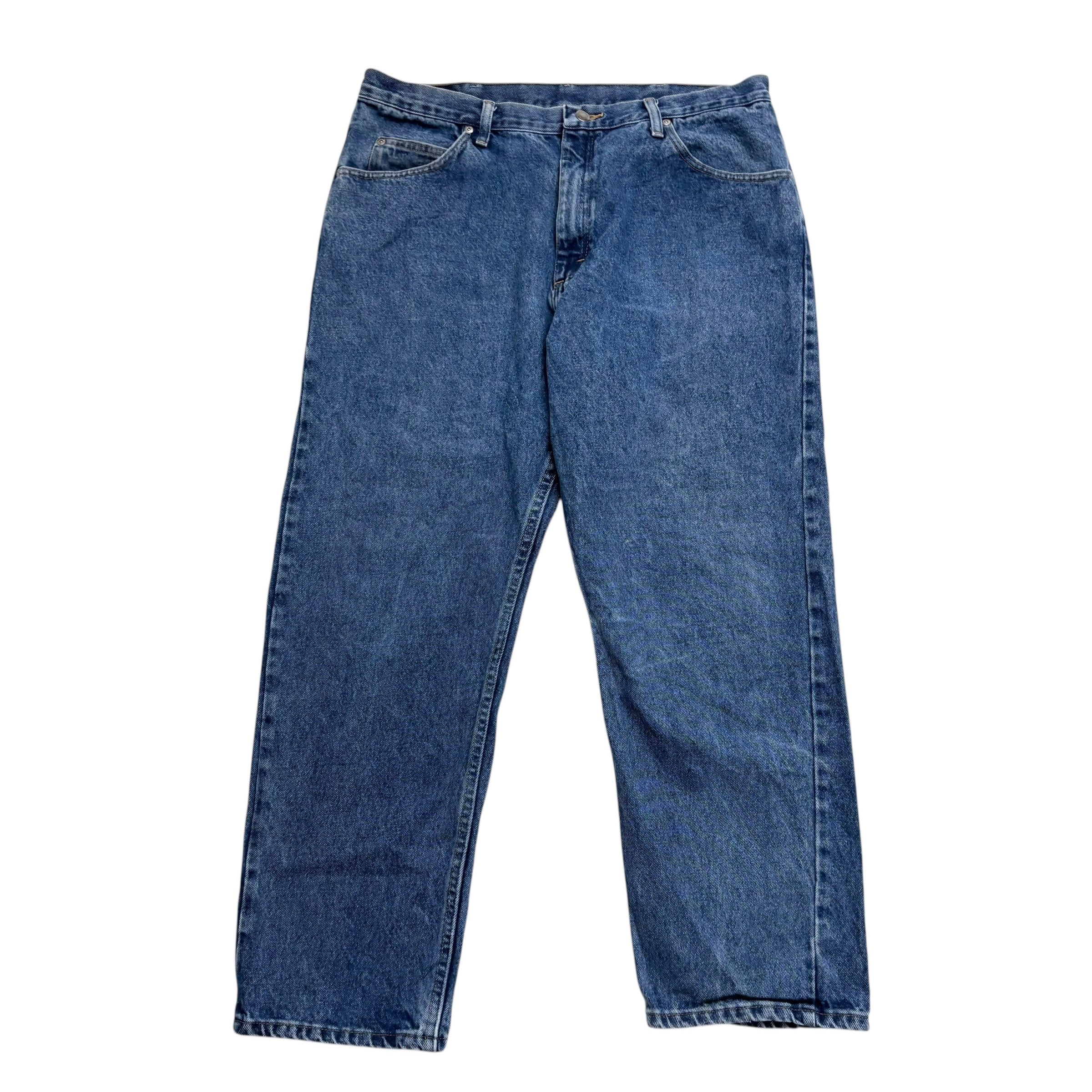 Wrangler Jeans W38 L30 Mens Mid Blue Relaxed Straight Fit Denim (E)