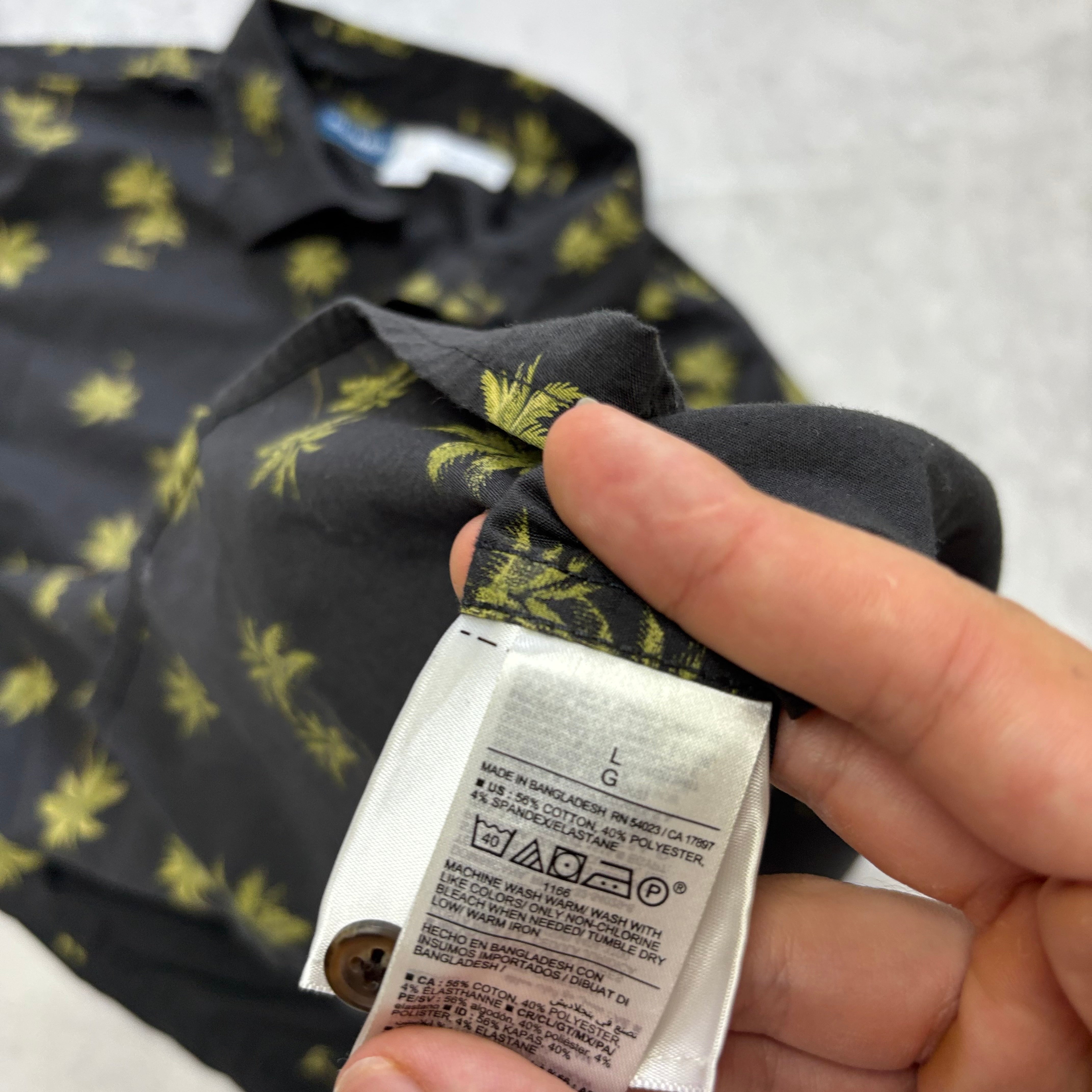 Old Navy Hawaiian Shirt Mens Large Grey Short Sleeve Regular Fit Cotton (E)