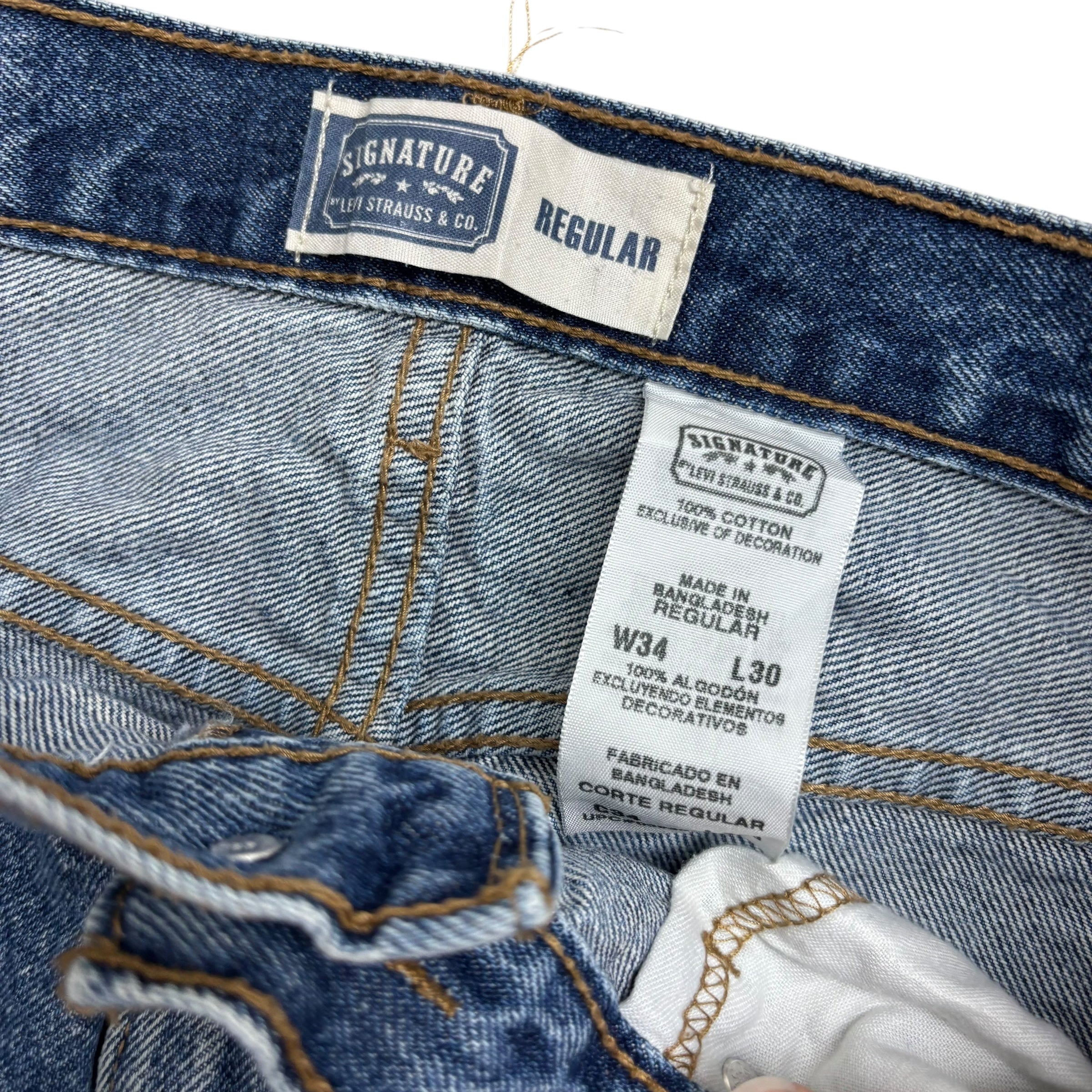Levis Signature Jeans W34 L30 Mens Mid Blue Regular Straight Fit Vintage
