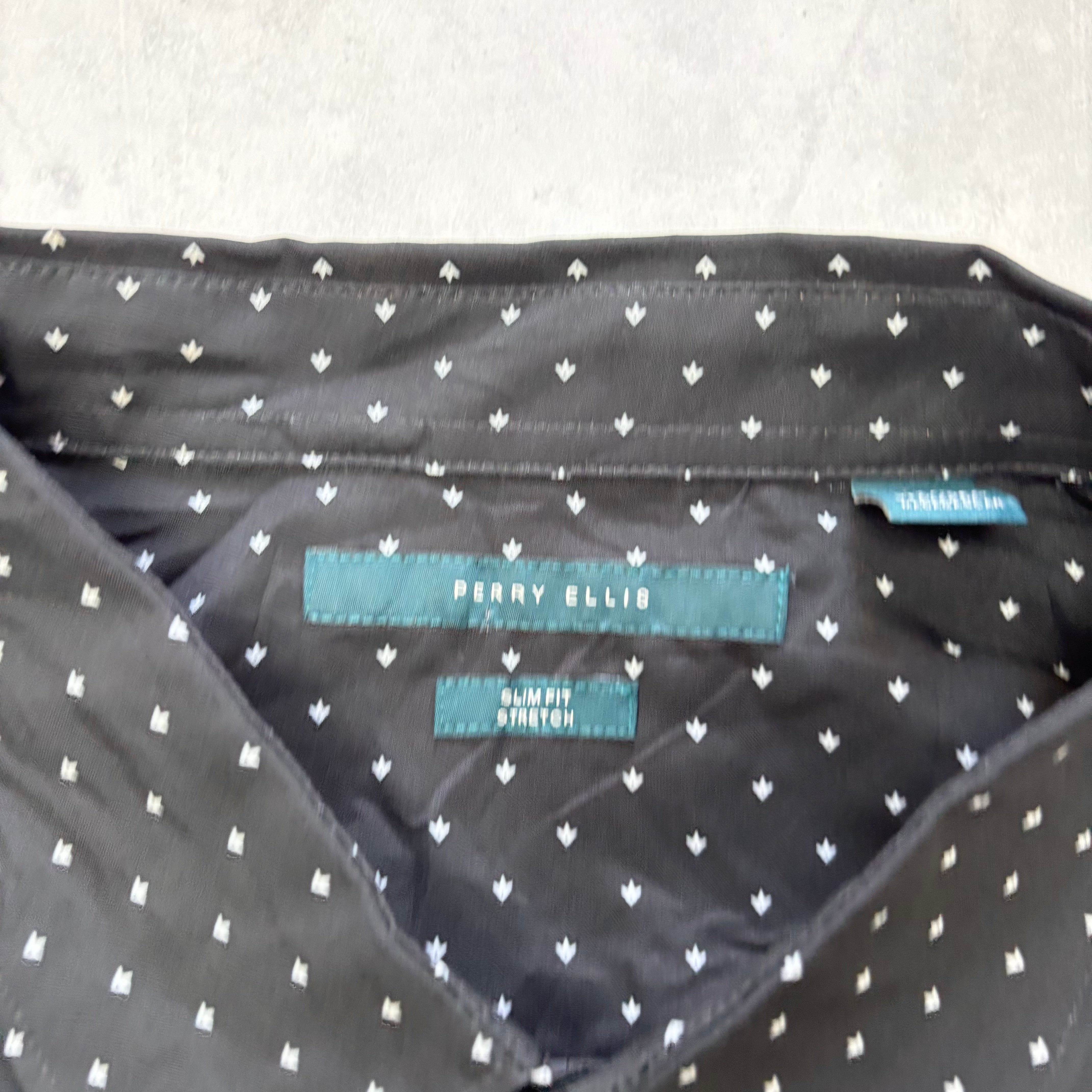 Perry Ellis Shirt Mens XXL Black Short Sleeve Slim Fit Polyester (E)