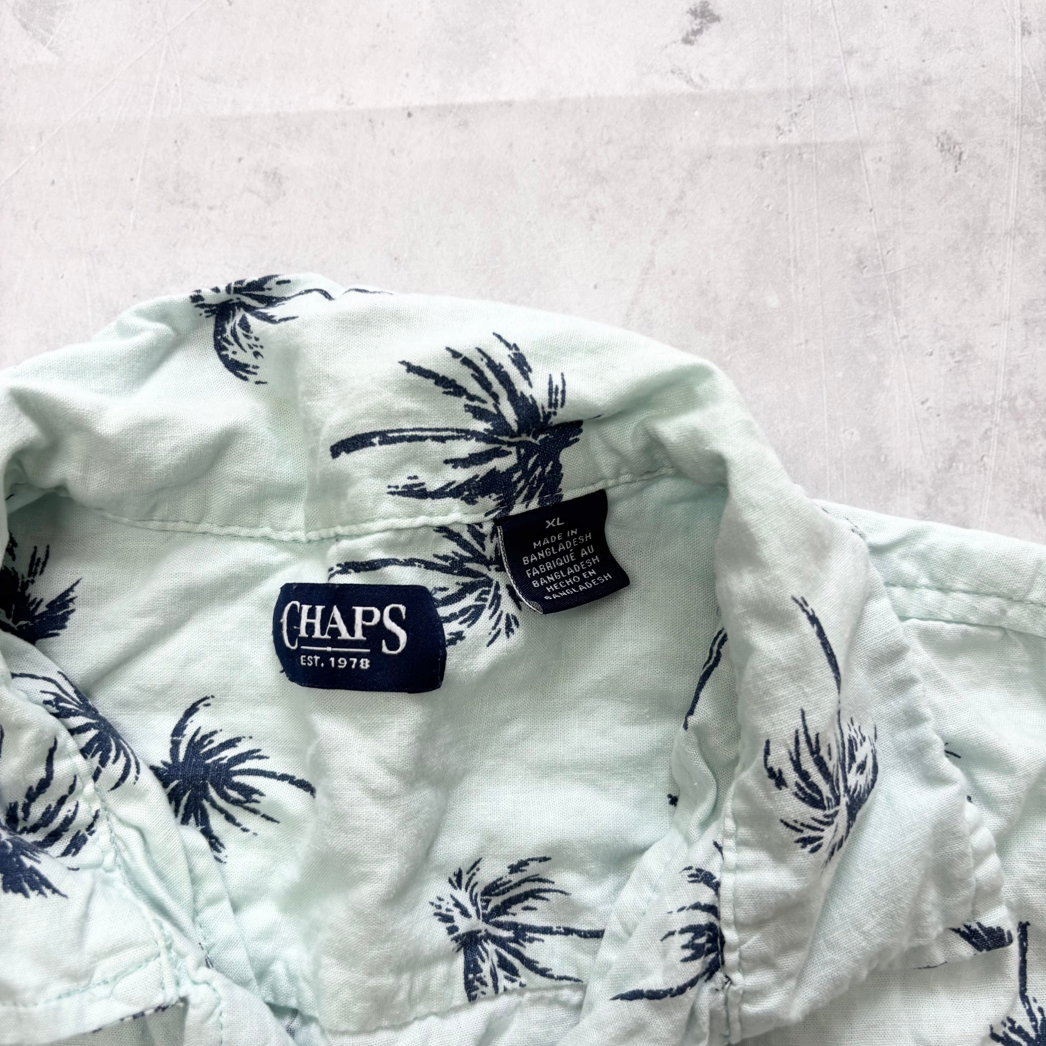 Chaps Hawaiian Shirt Mens XL Blue Floral Aloha Short Sleeve Rayon (E)