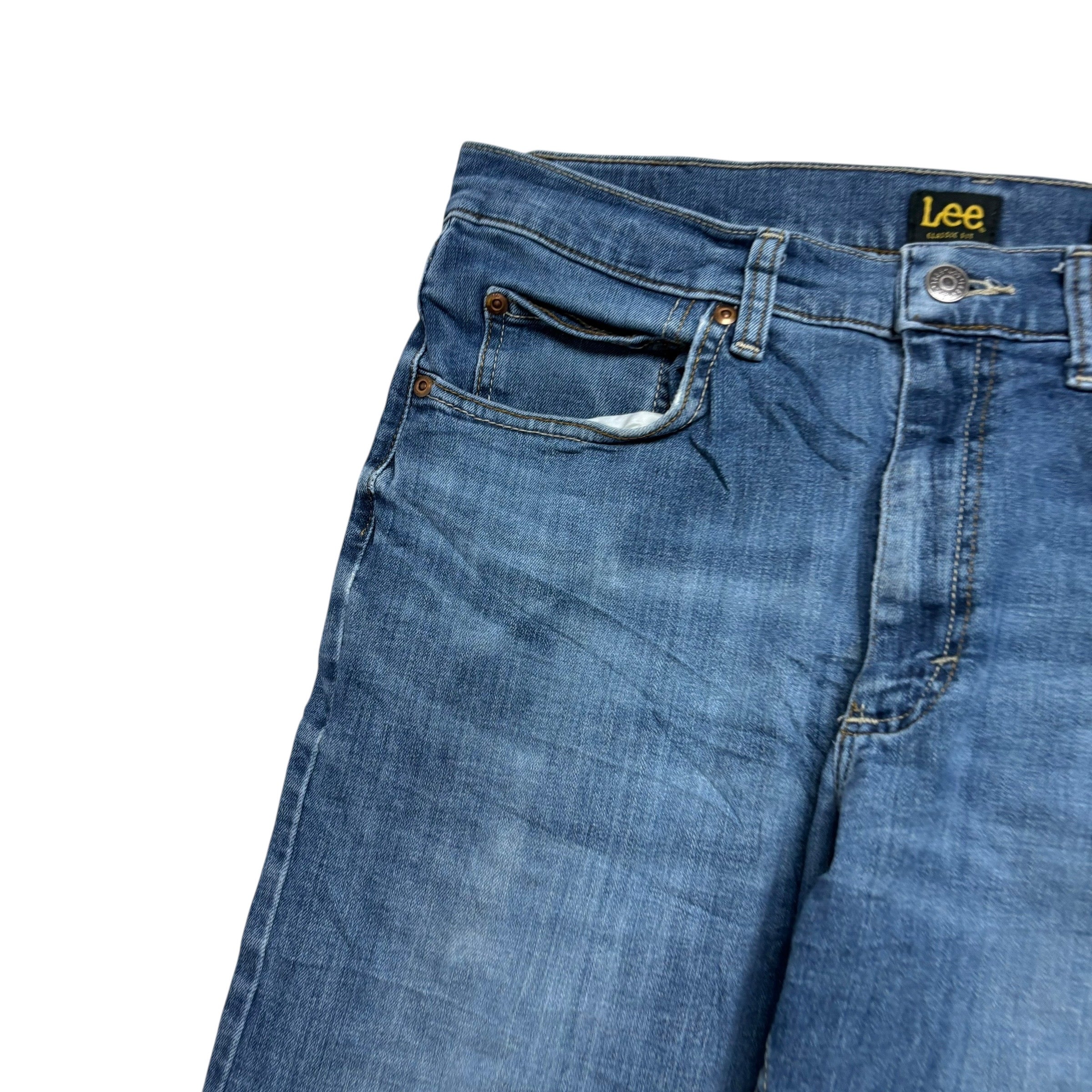 Lee Jeans W32 L32 Mens Mid Blue Slim Straight Classic Fit Stretch Denim