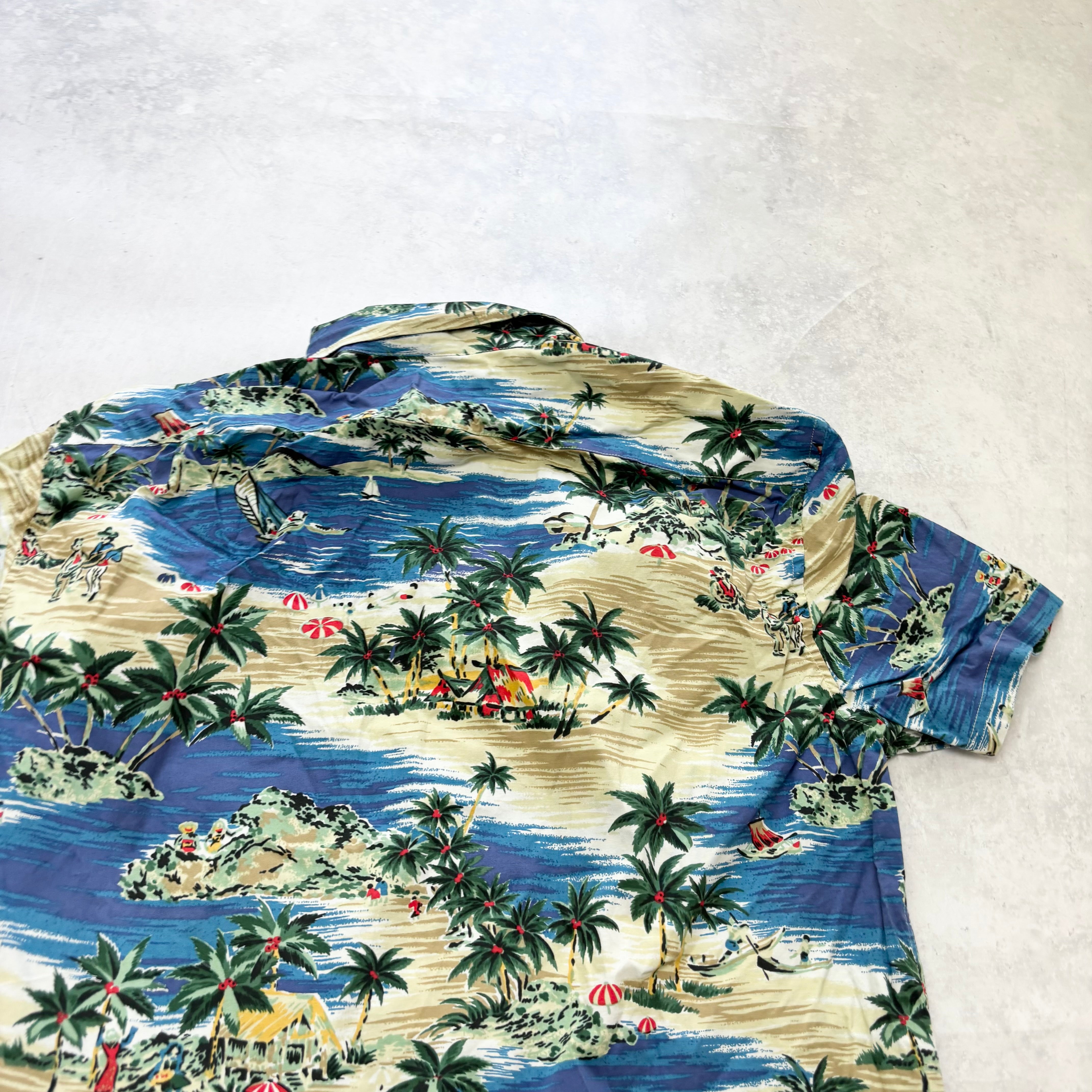 Hawaiian Shirt Mens Large Multi Floral Aloha Short Sleeve Cotton Slim Fit (E)