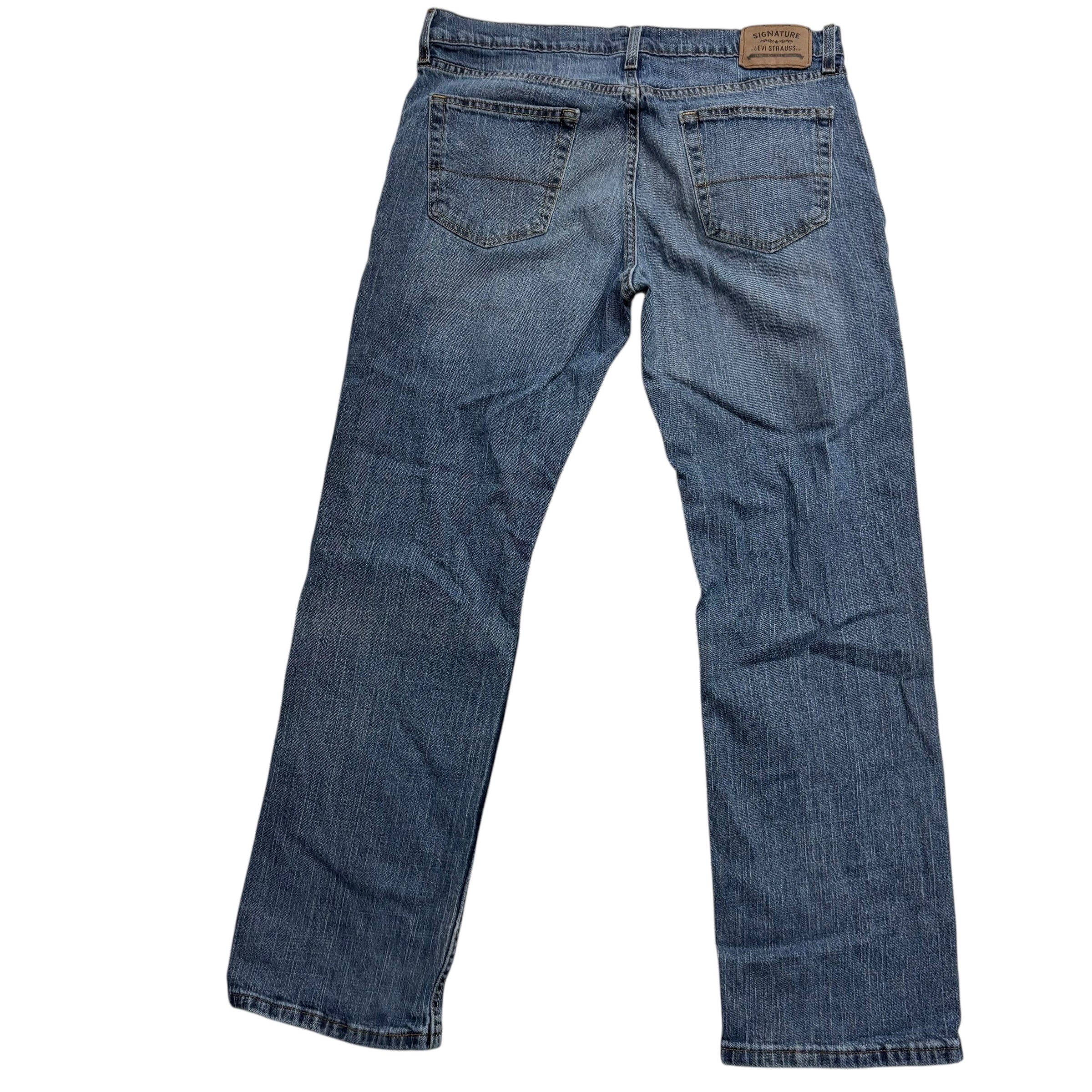 Levis Signature Jeans W36 L32 Mens Mid Blue Relaxed Straight Stretch Denim (F)