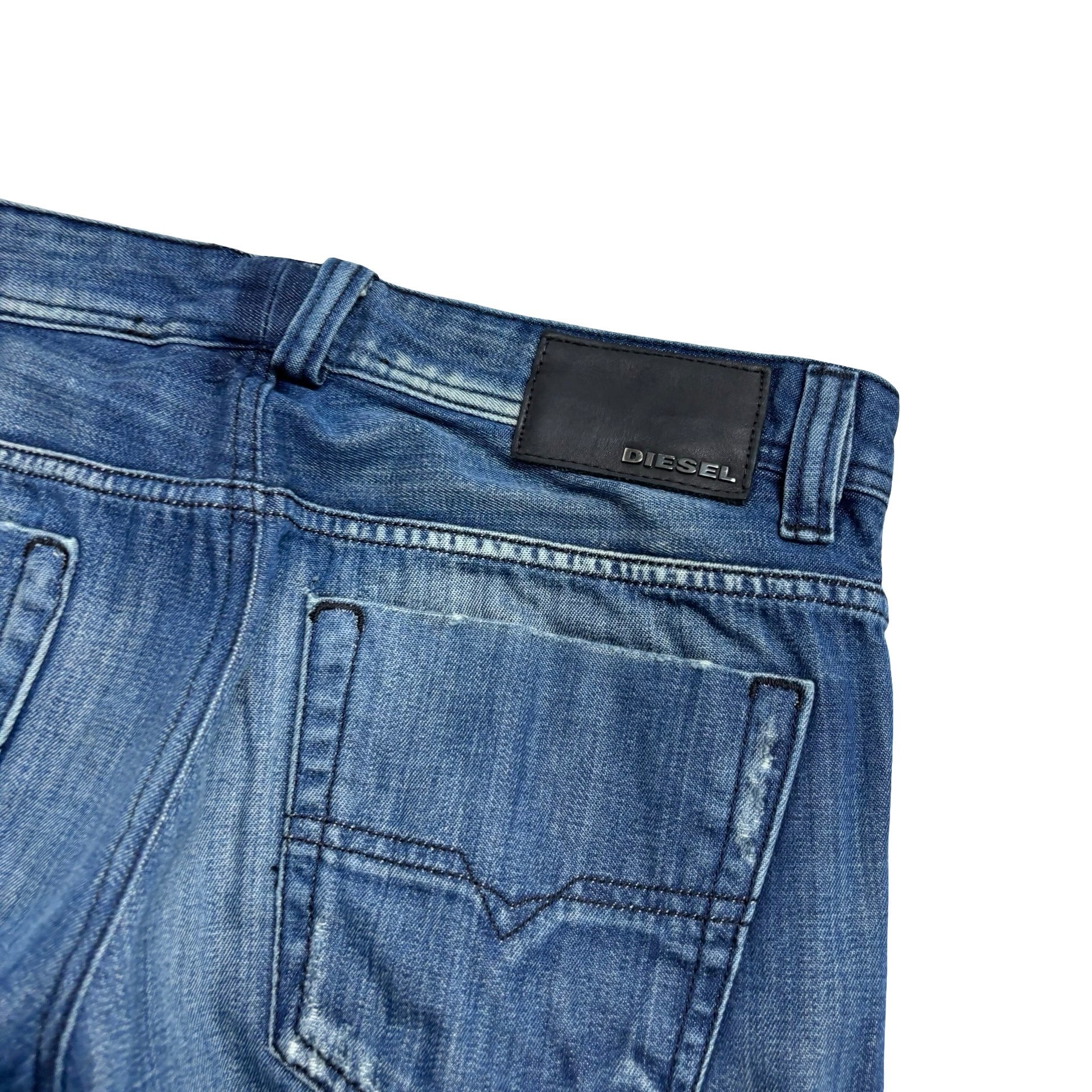 Diesel Viker Jeans W33 L32 Mens Navy Blue Regular Straight Fit Distressed (E)