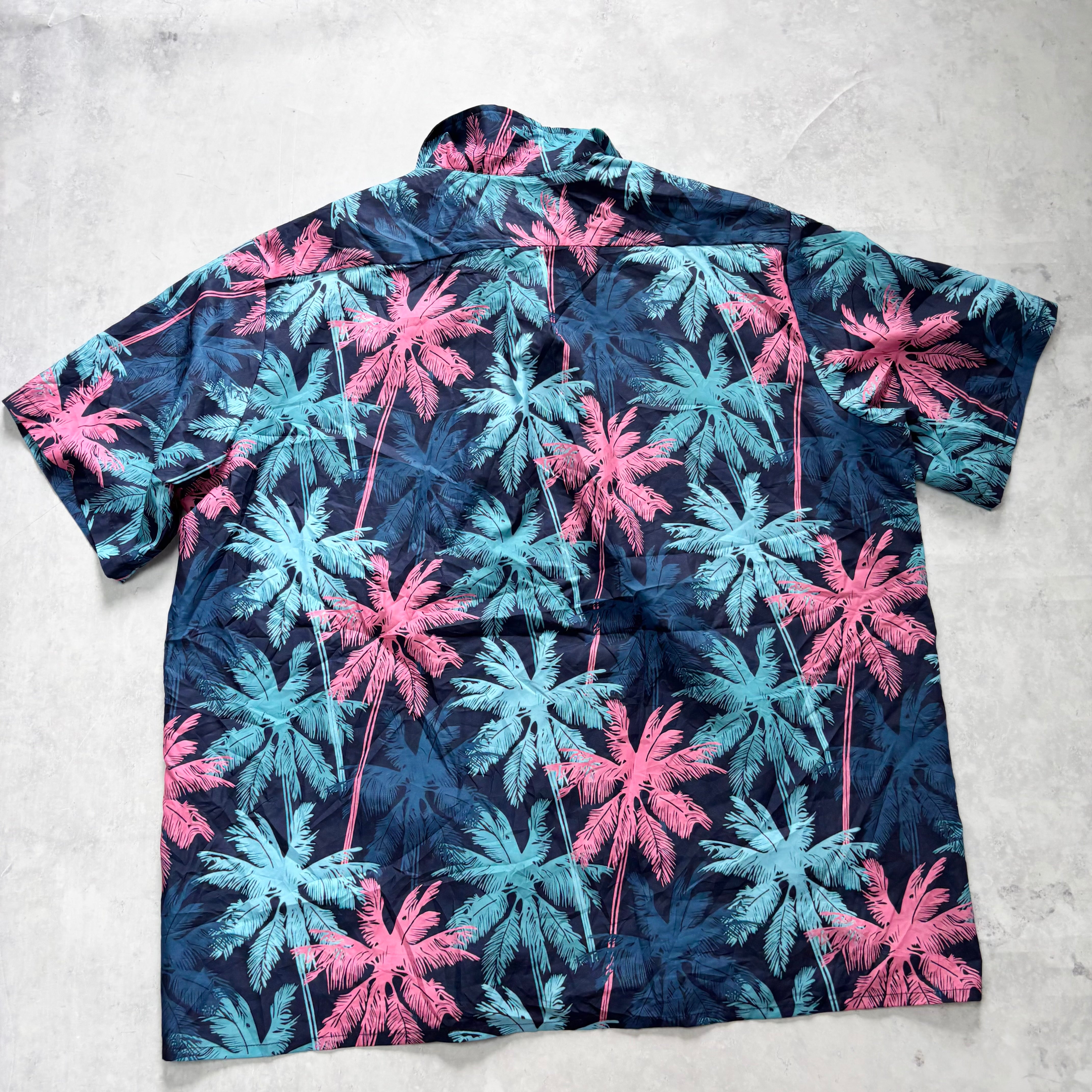 Hawaiian Shirt Mens XXL Blue Aloha Floral Short Sleeve Polyester (E)