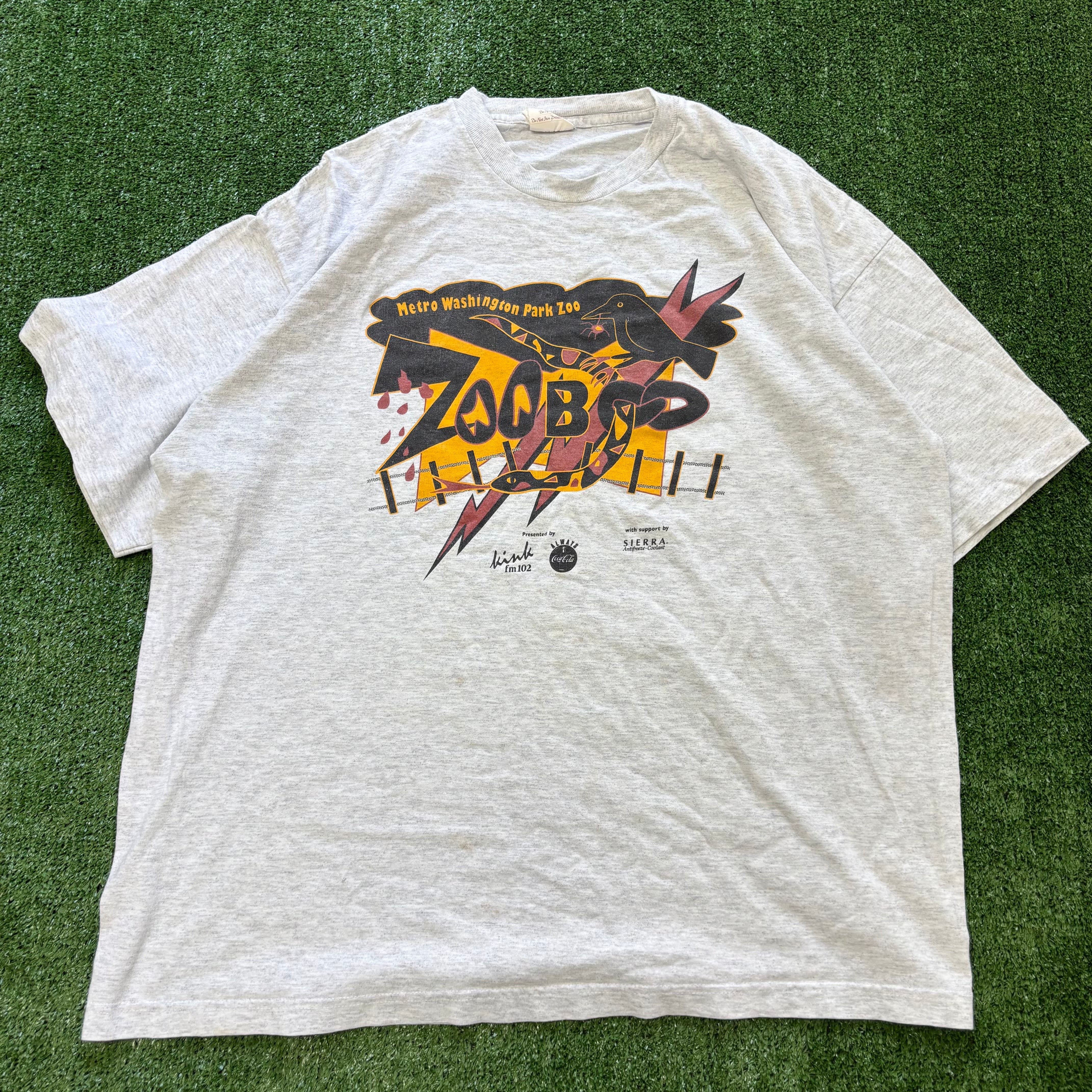 Vintage T Shirt Mens XXL Grey Single Stitch Graphic Print 90s Zoo