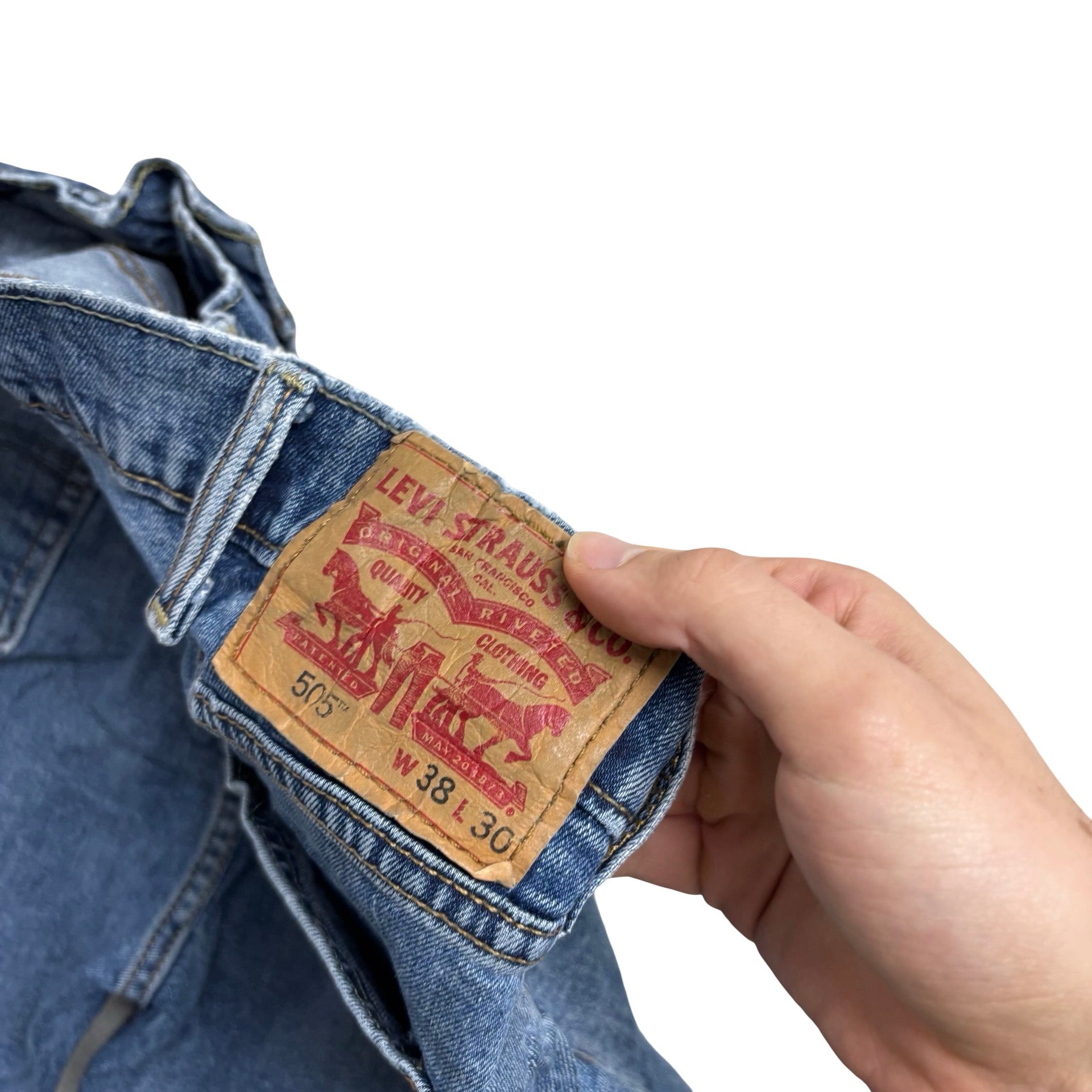 Levis 505 Jeans W36 L30 Mens Mid Blue Regular Straight Fit Stretch Denim