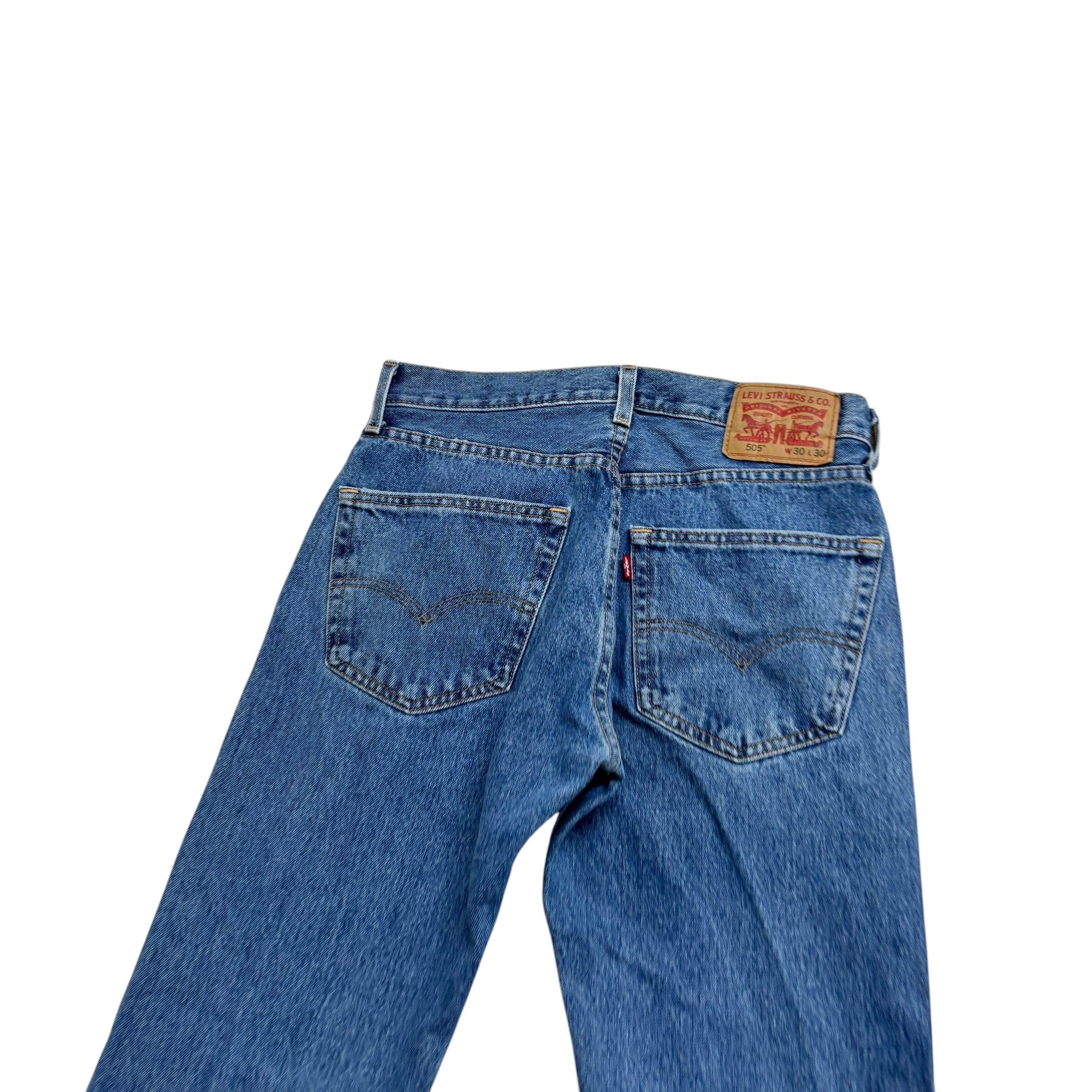 Levis 505 Jeans W30 L30 Mens Mid Blue Regular Straight Fit Denim (E)