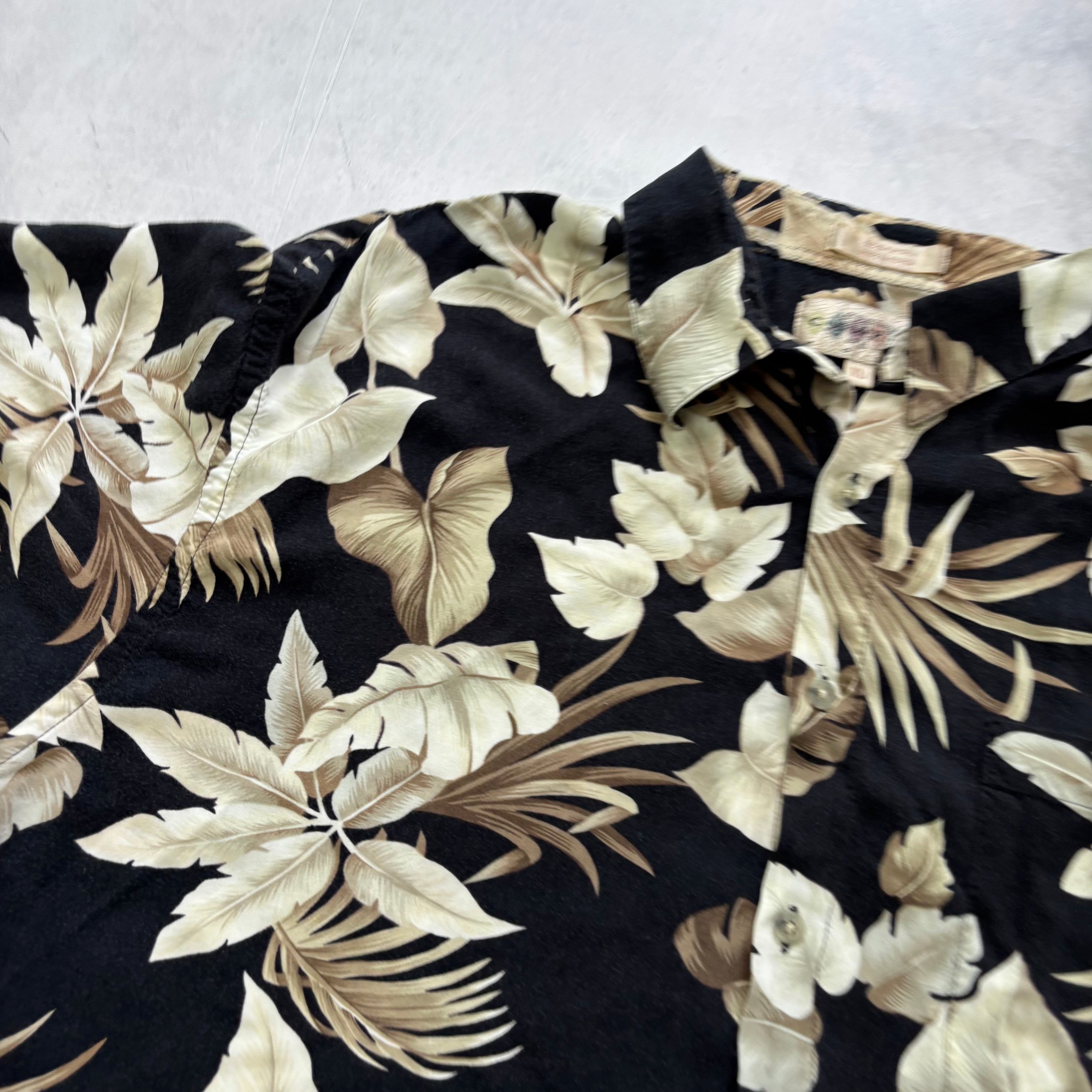 Vintage Hawaiian Shirt Mens XL Black Floral Aloha Short Sleeve Rayon