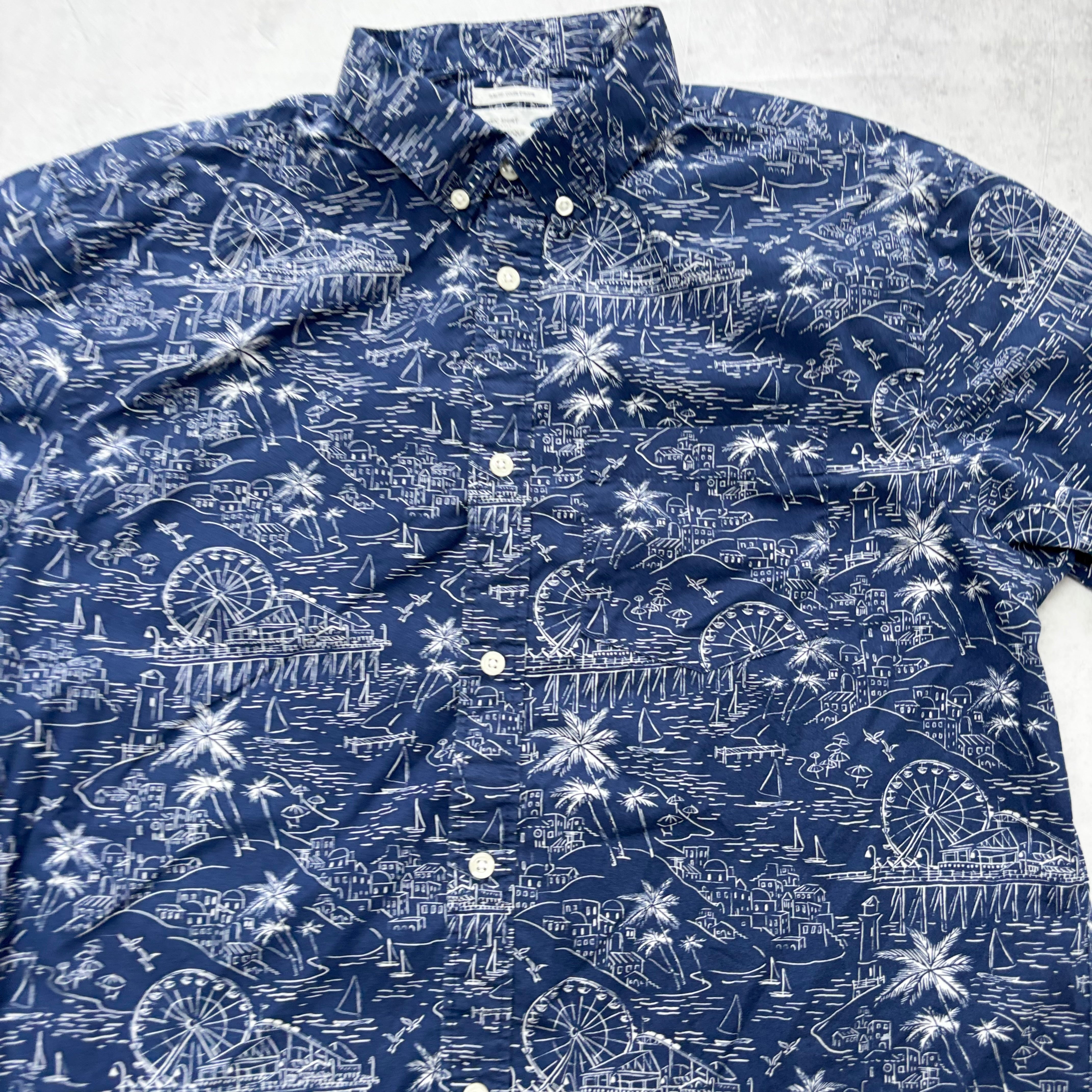 Old Navy Hawaiian Shirt Mens Large Blue Slim Fit Short Sleeve Cotton (E)