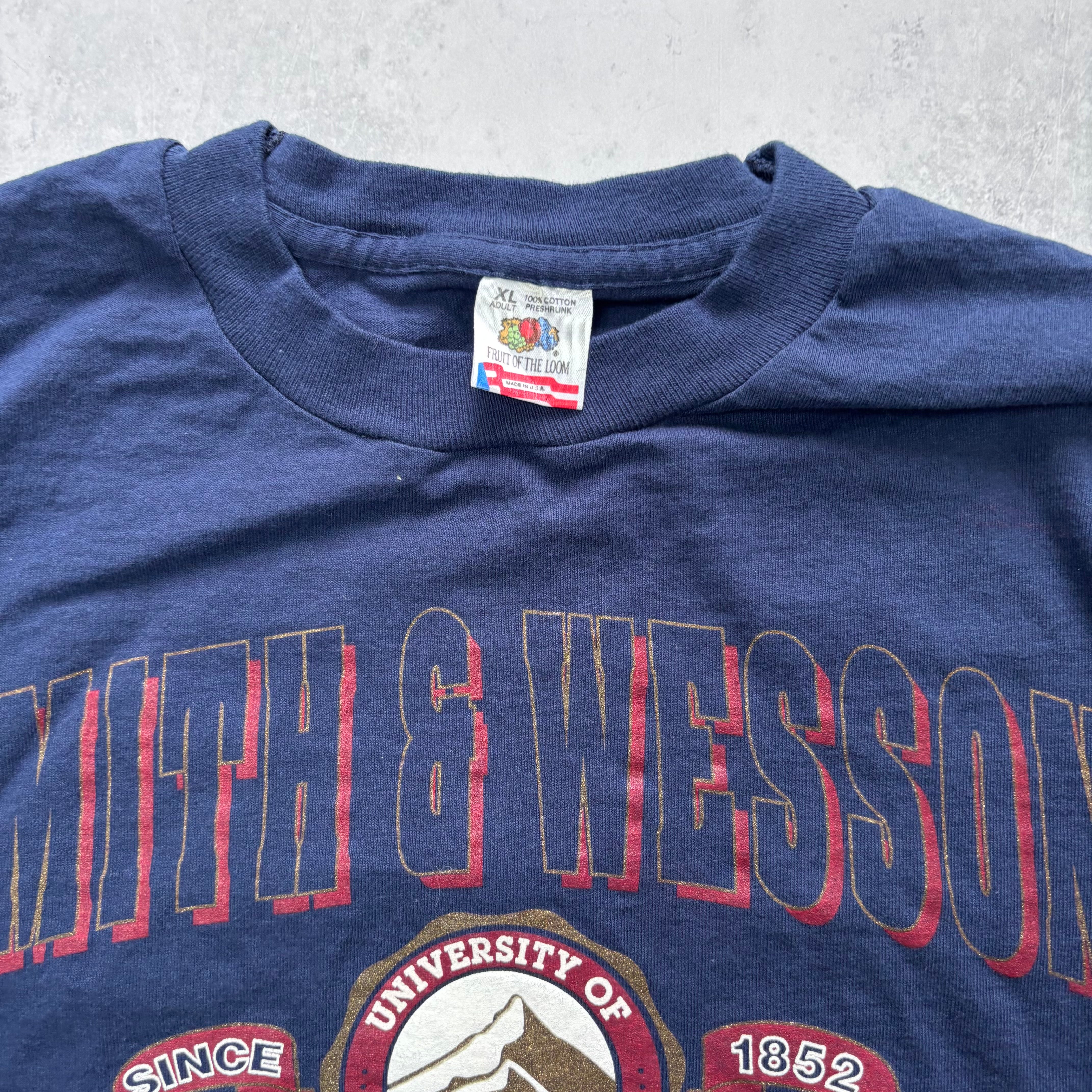 Vintage T Shirt Mens XL Navy Blue Single Stitch Graphic Print 90s College (E)