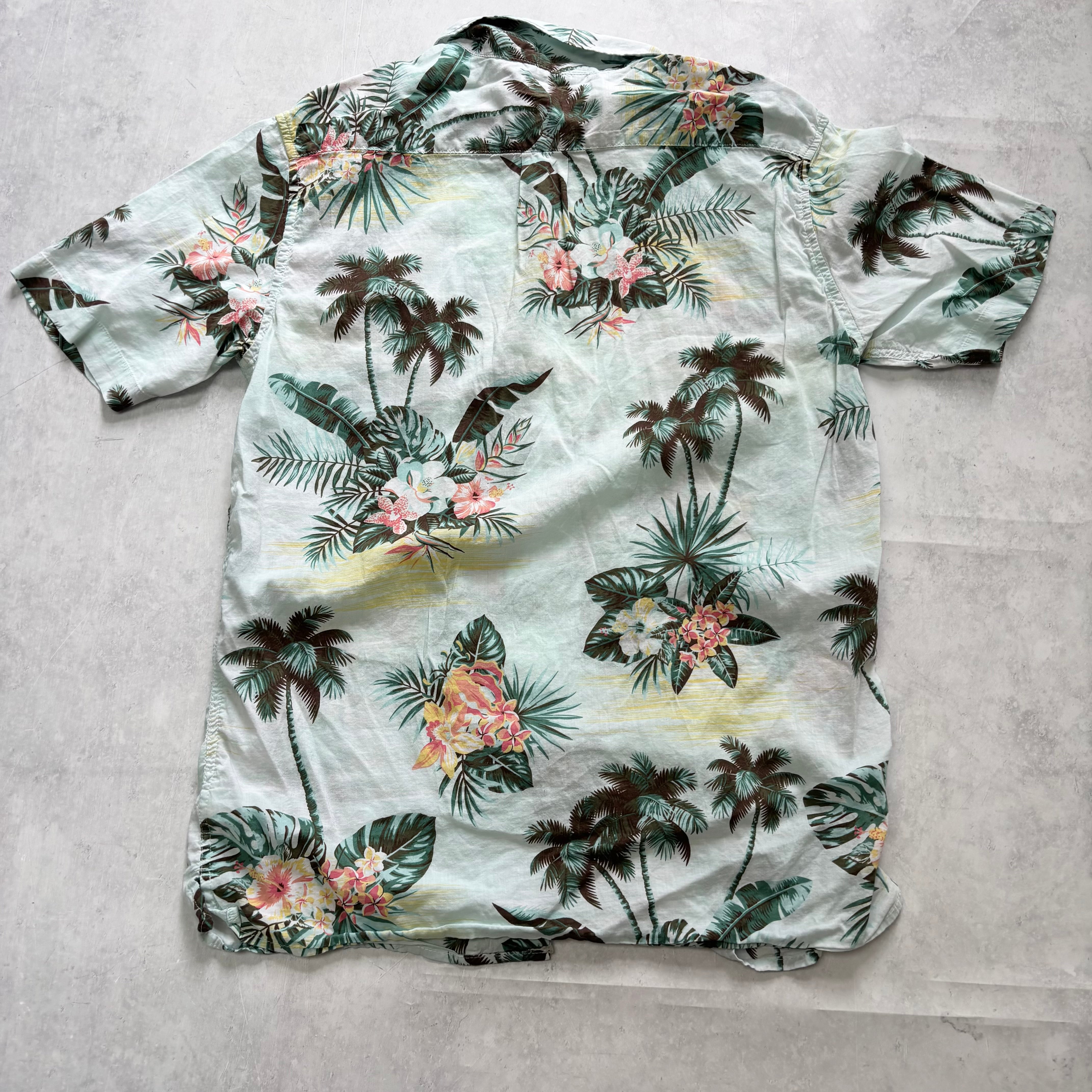 Vintage Hawaiian Shirt Mens Medium Green Floral Aloha Short Sleeve