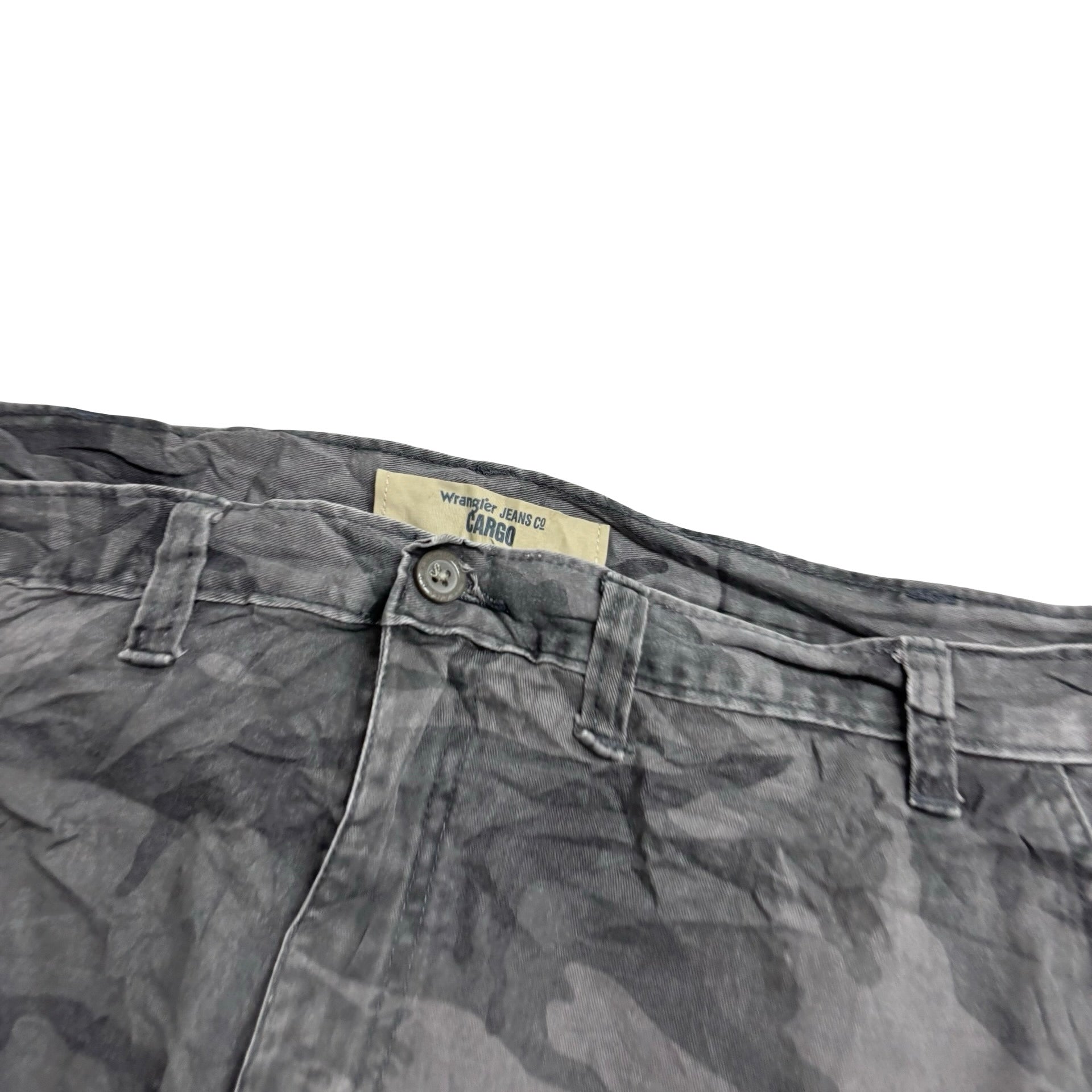 Wrangler Cargo Trousers W46 L30 Mens Grey Camo Relaxed Straight Fit (E)