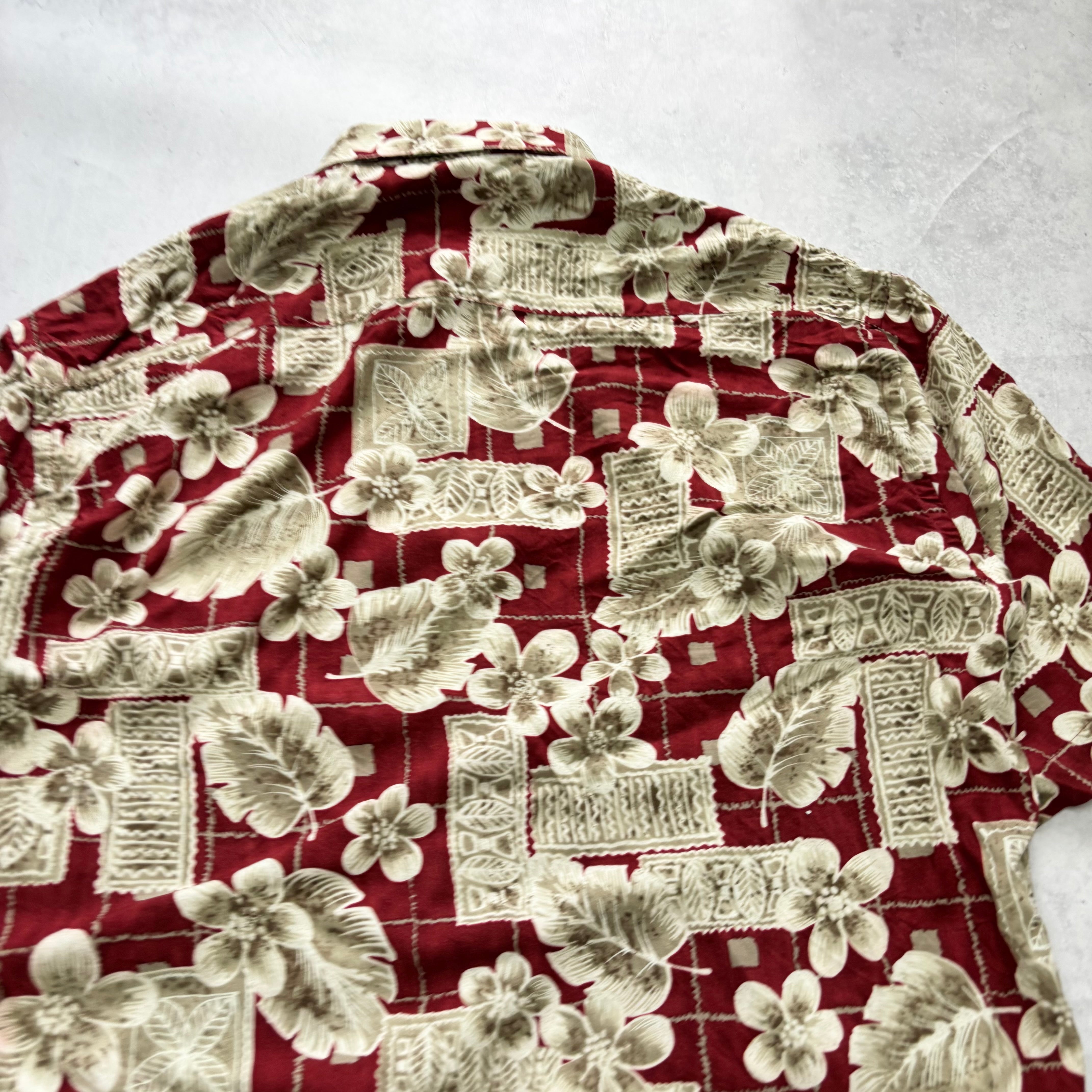 Vintage Hawaiian Shirt Mens Medium Red Floral Aloha Short Sleeve Rayon (E)