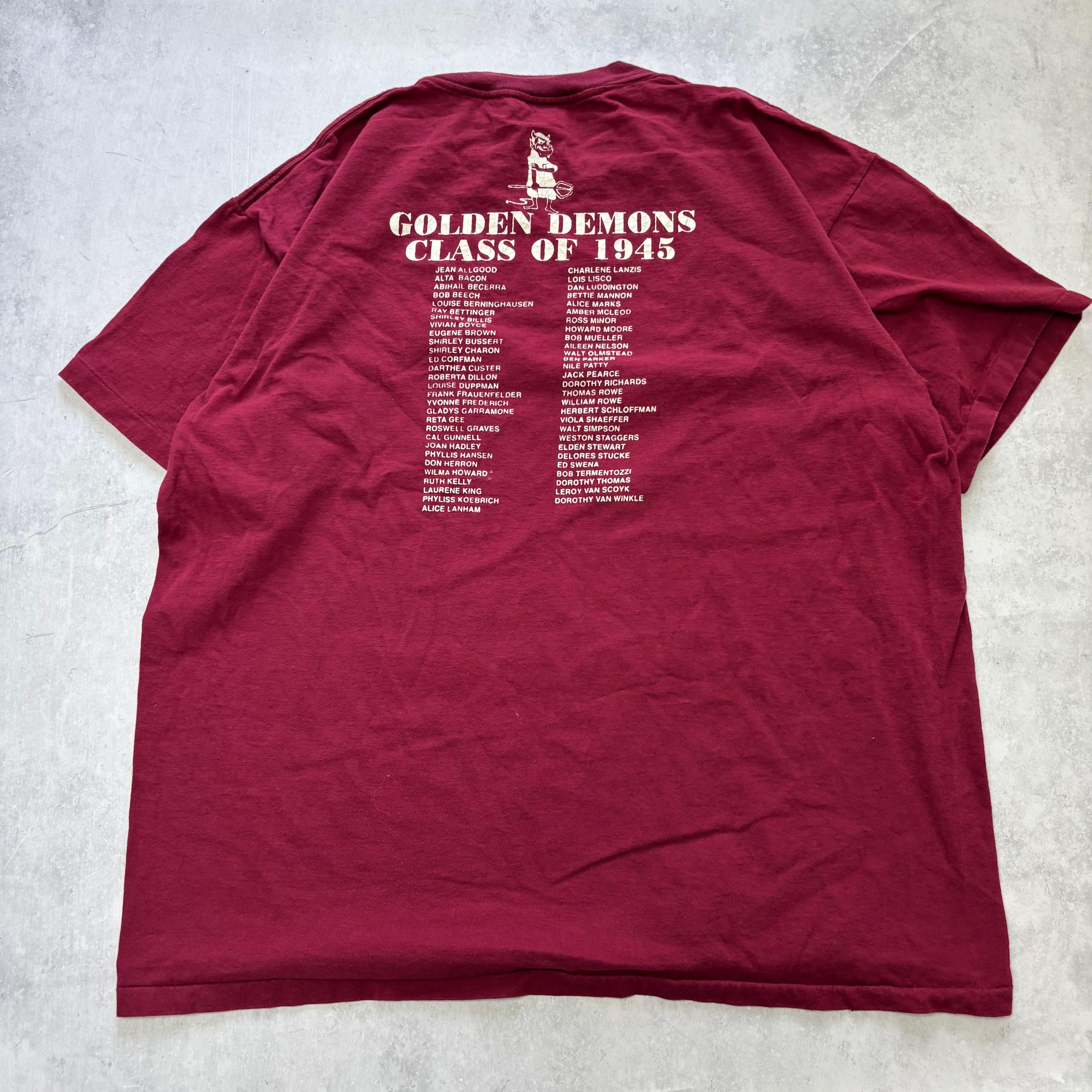 Vintage T Shirt Mens XL Burgundy Single Stitch Graphic Print 90s USA College (E)