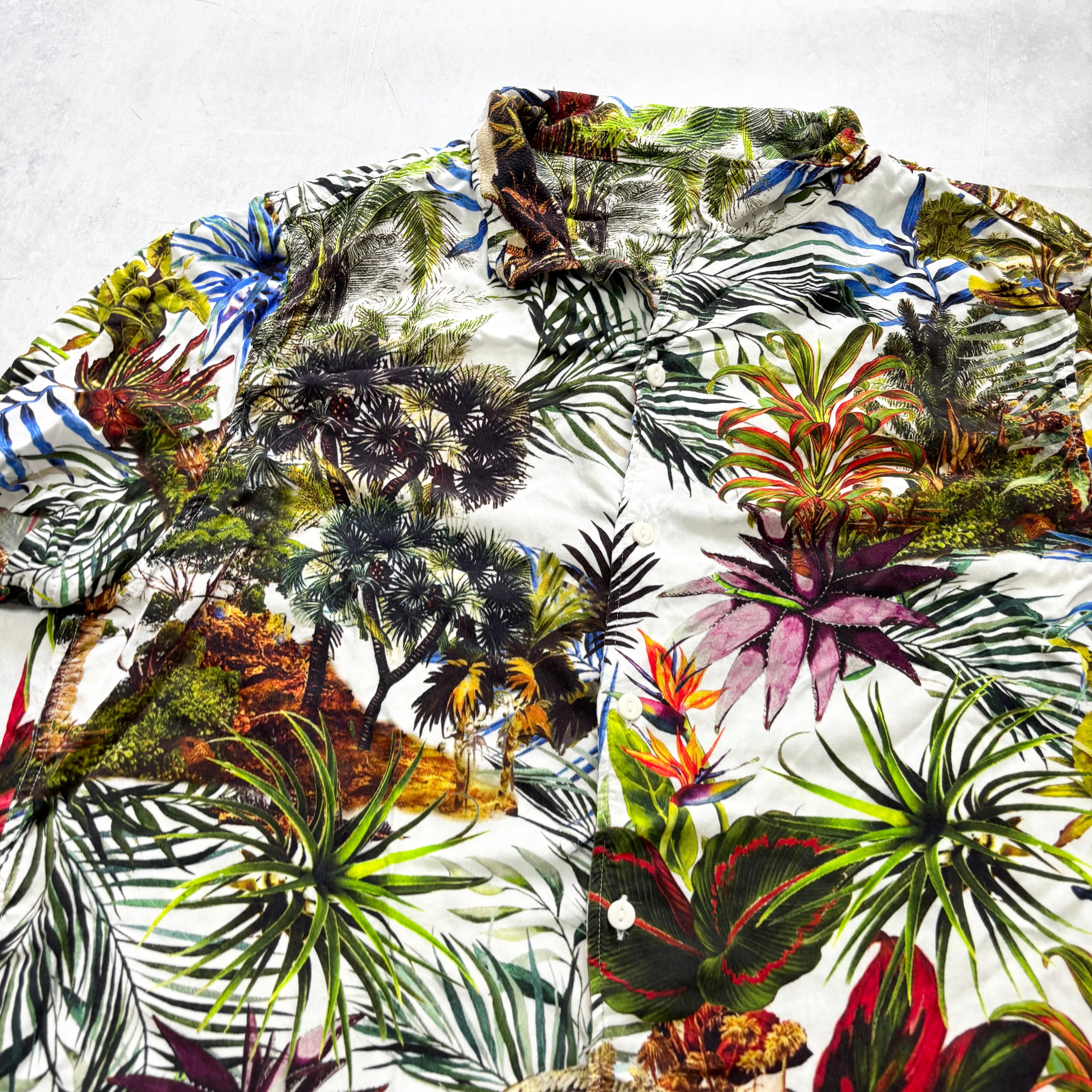 Hawaiian Shirt Mens Large Multi Floral Aloha Short Sleeve Viscose Slim (E)