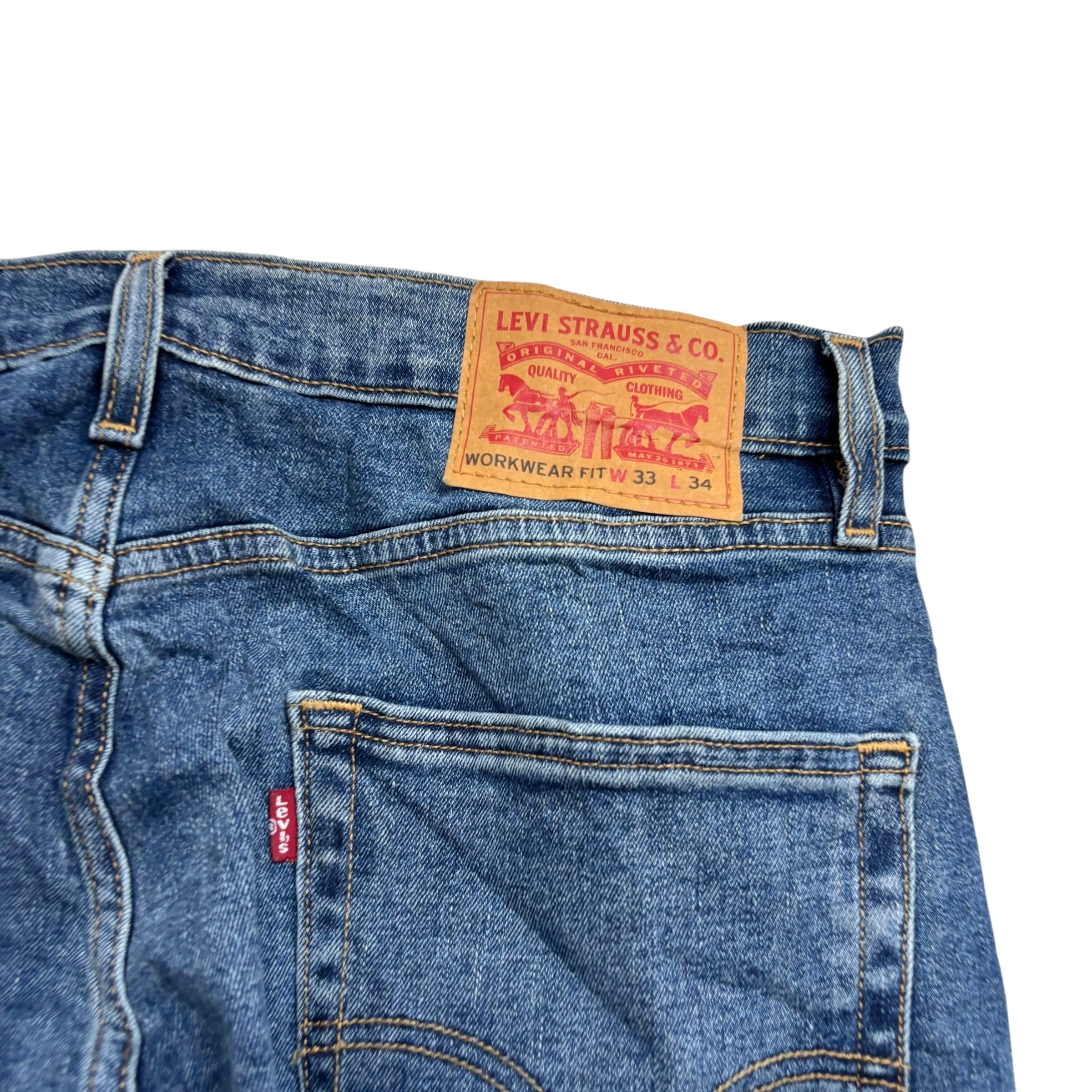 Levis Workwear Jeans W33 L34 Mens Mid Blue Regular Straight Stretch Denim (E)