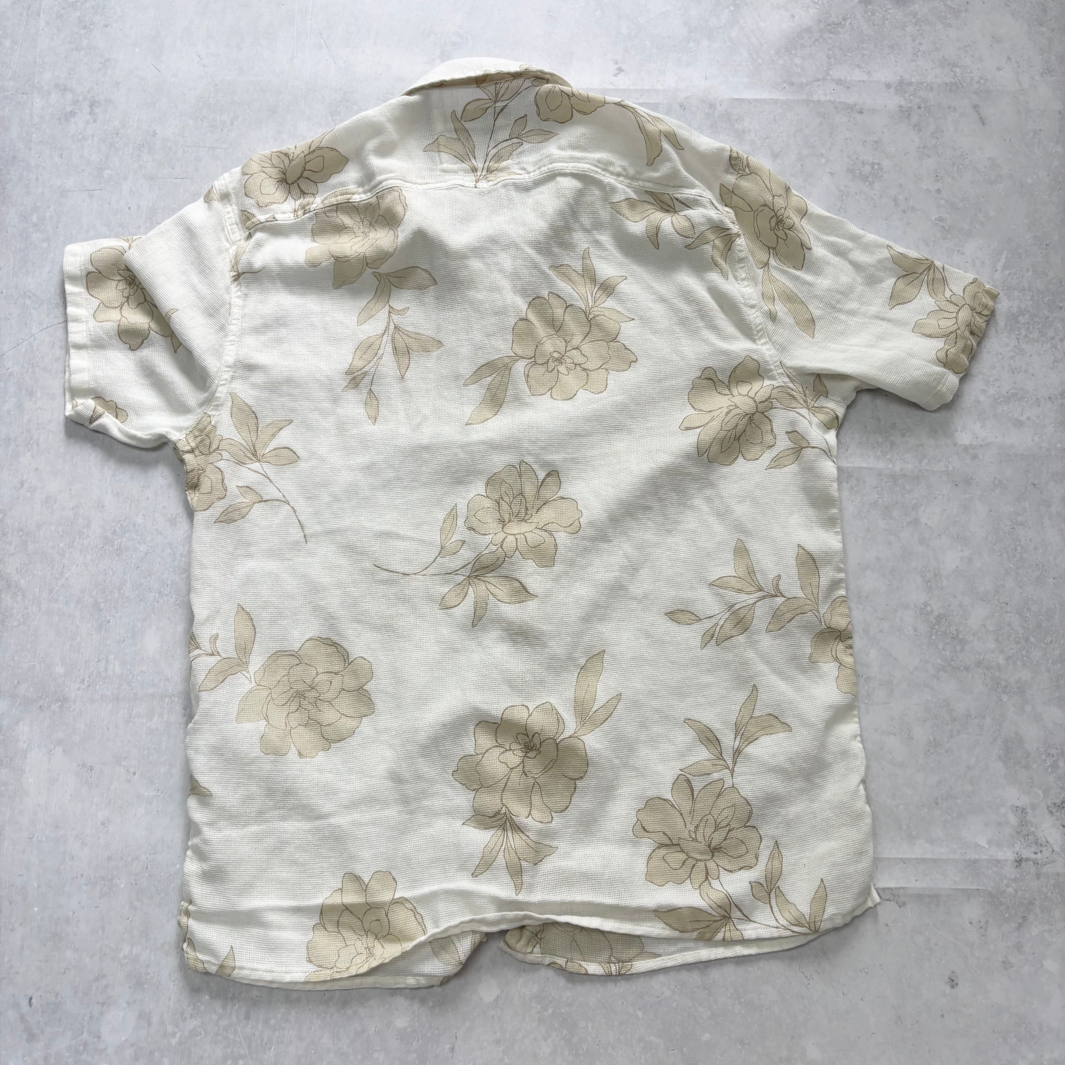 Hollister Hawaiian Shirt Mens Large White Aloha Short Sleeve Cotton Linen Blend