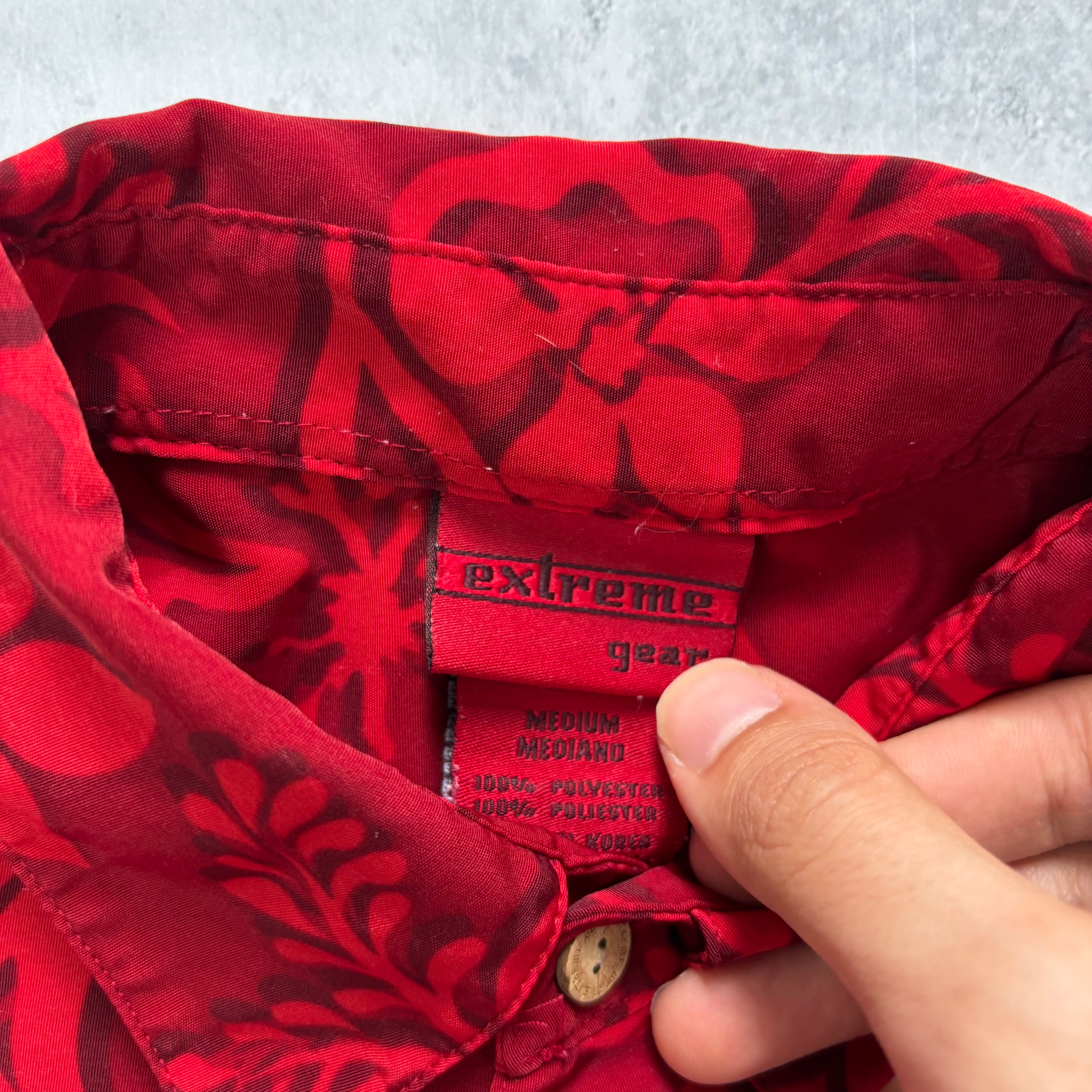 Vintage Hawaiian Shirt Mens Large Red Floral Aloha Short Sleeve Polyester (E)