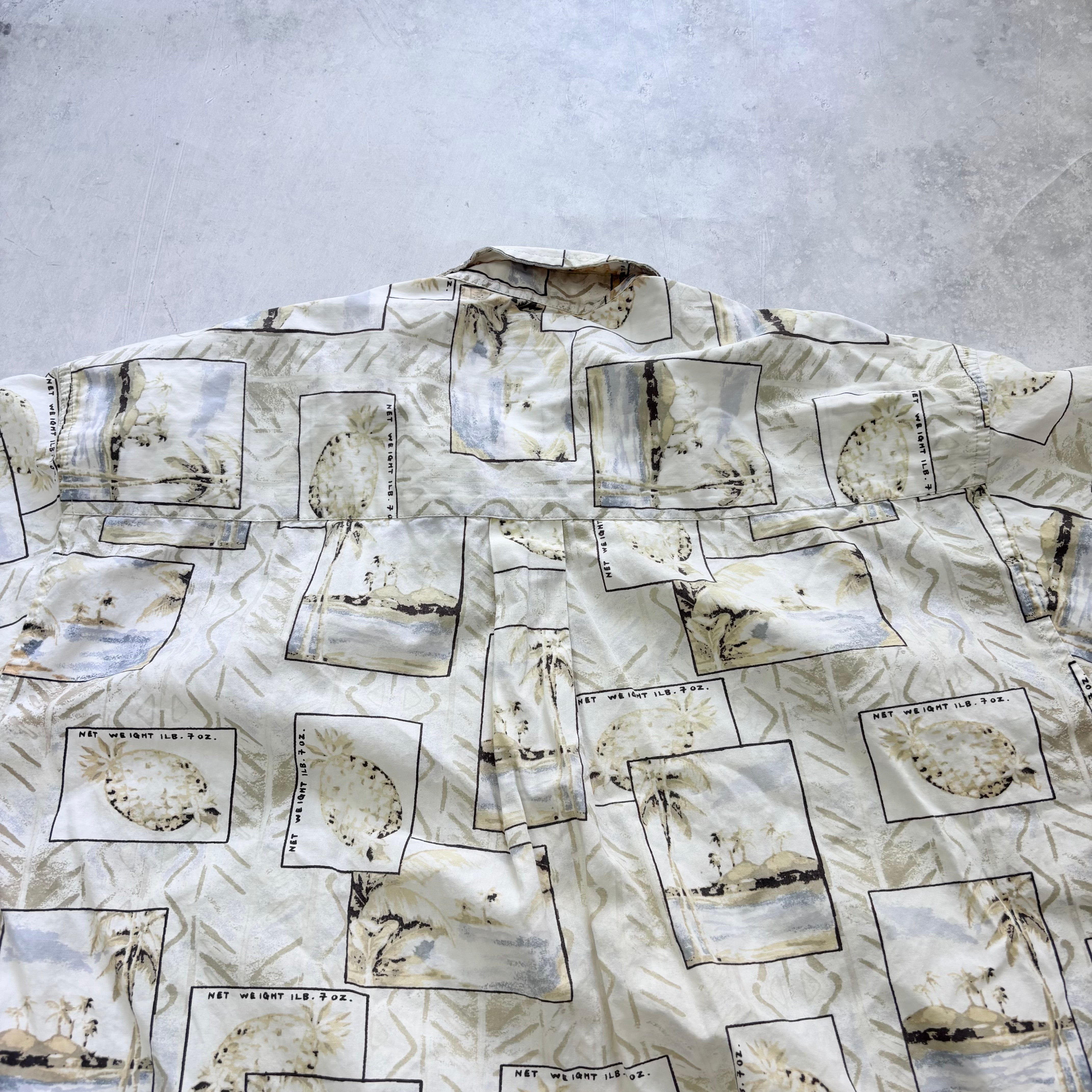 Hawaiian Shirt Mens XL Beige Floral Aloha Short Sleeve Cotton (E)