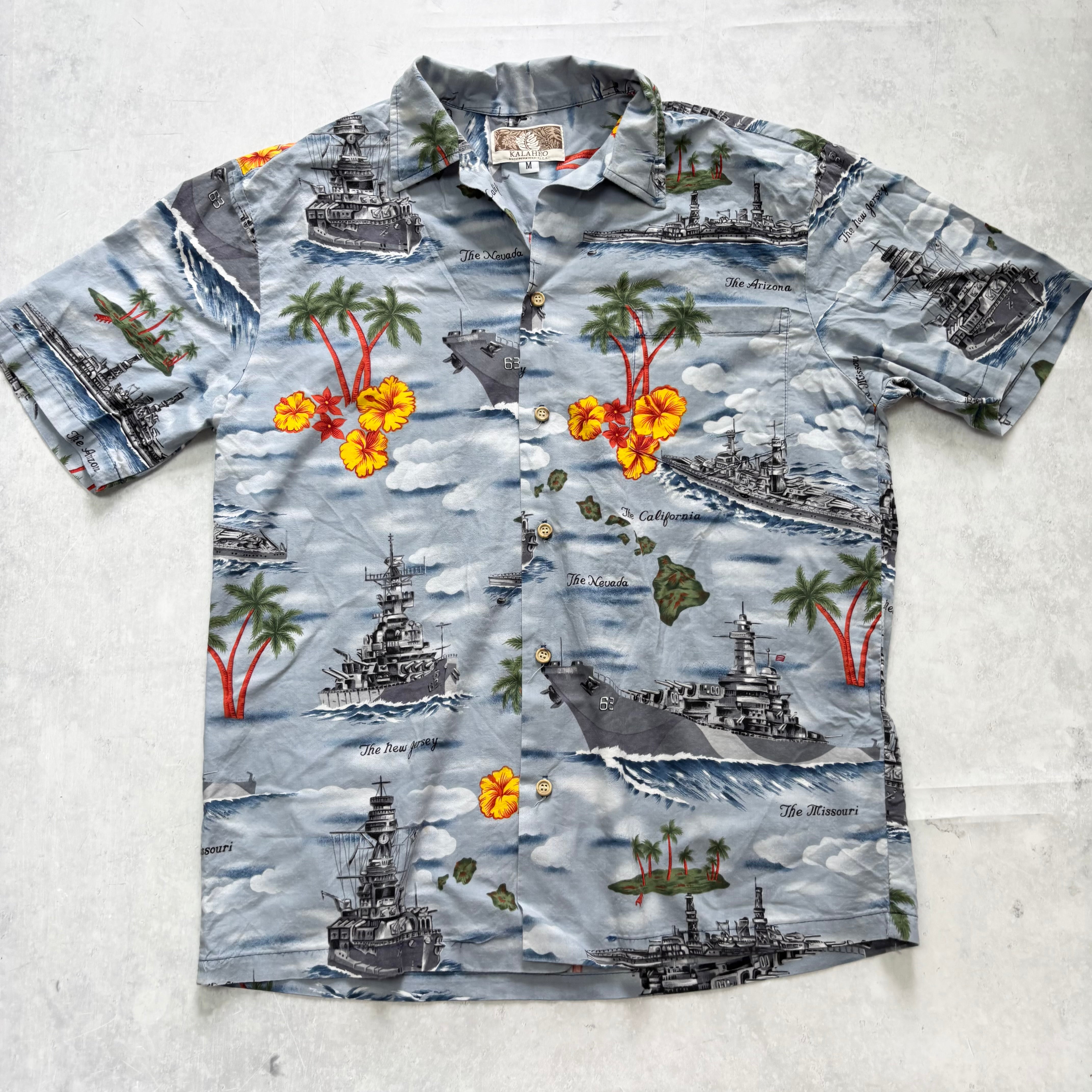 Vintage Hawaiian Shirt Mens Medium Blue Floral Aloha Short Sleeve Cotton (E)