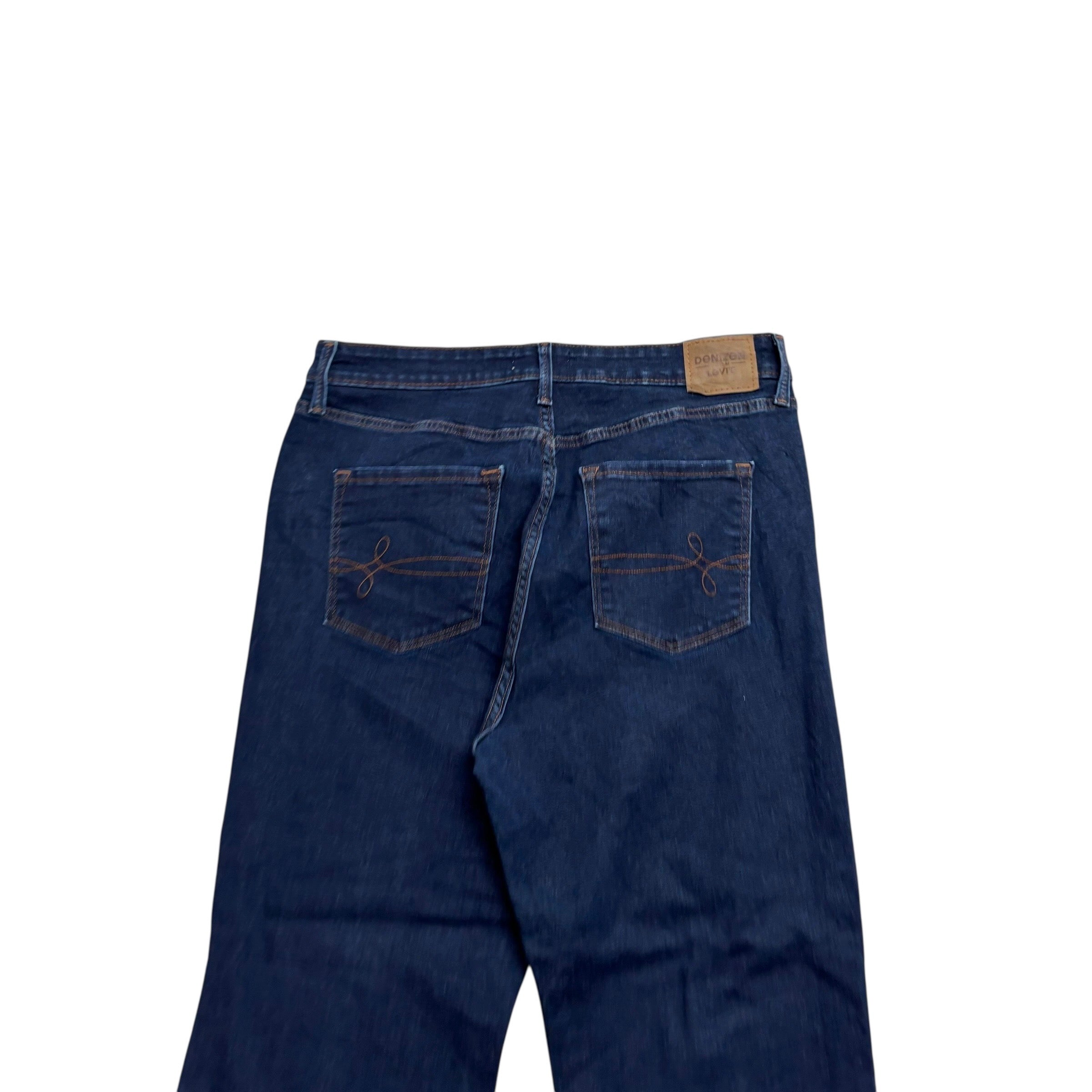 Levis Denizen Jeans W31 Womens High Crop Flare Dark Blue Stretch Denim (E)